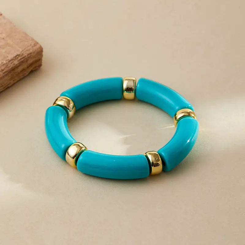 GOLD SECTIONED STRETCH BRACELET-TURQUOISE