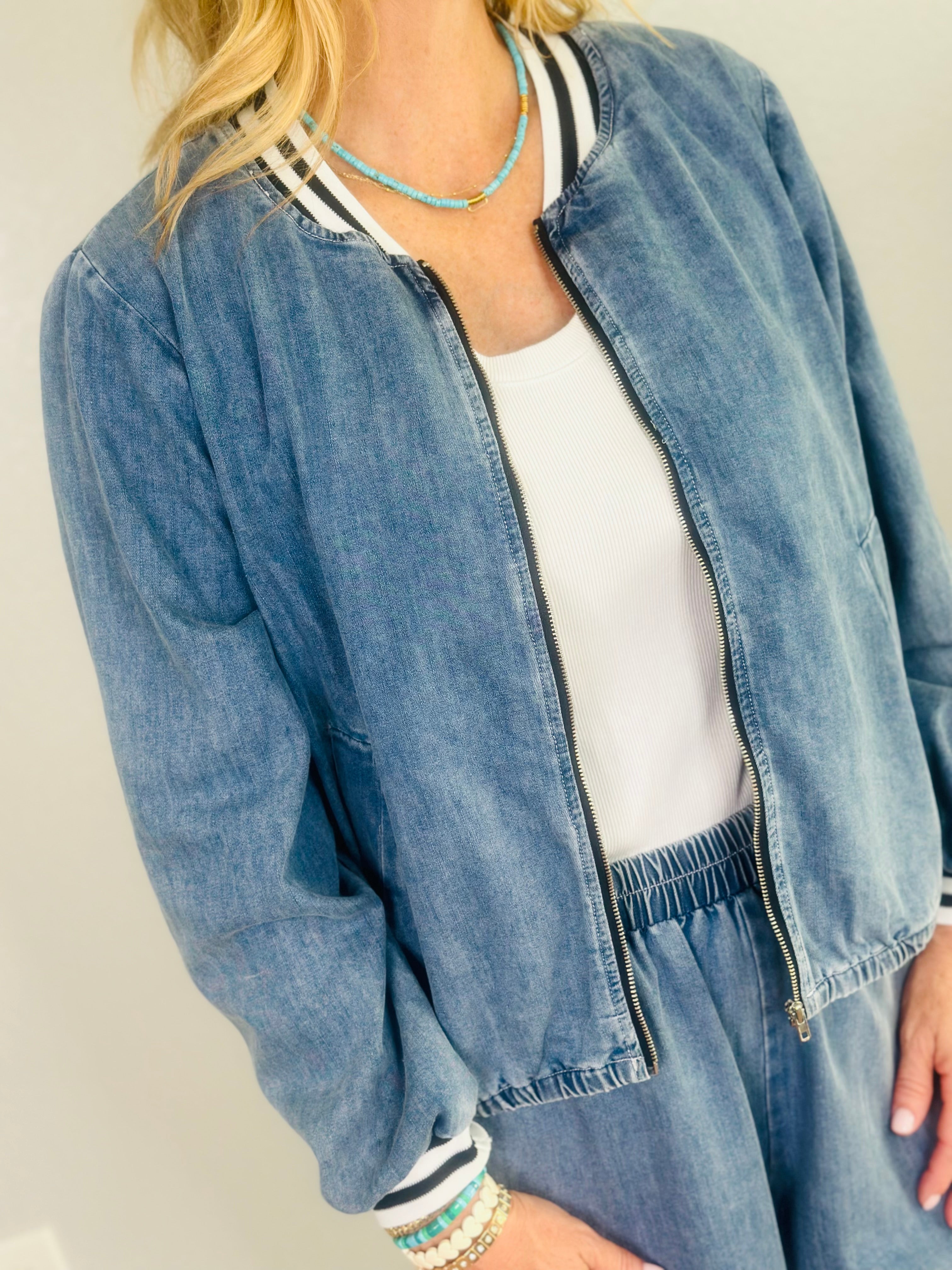 DARCY DENIM BOMBER JACKET