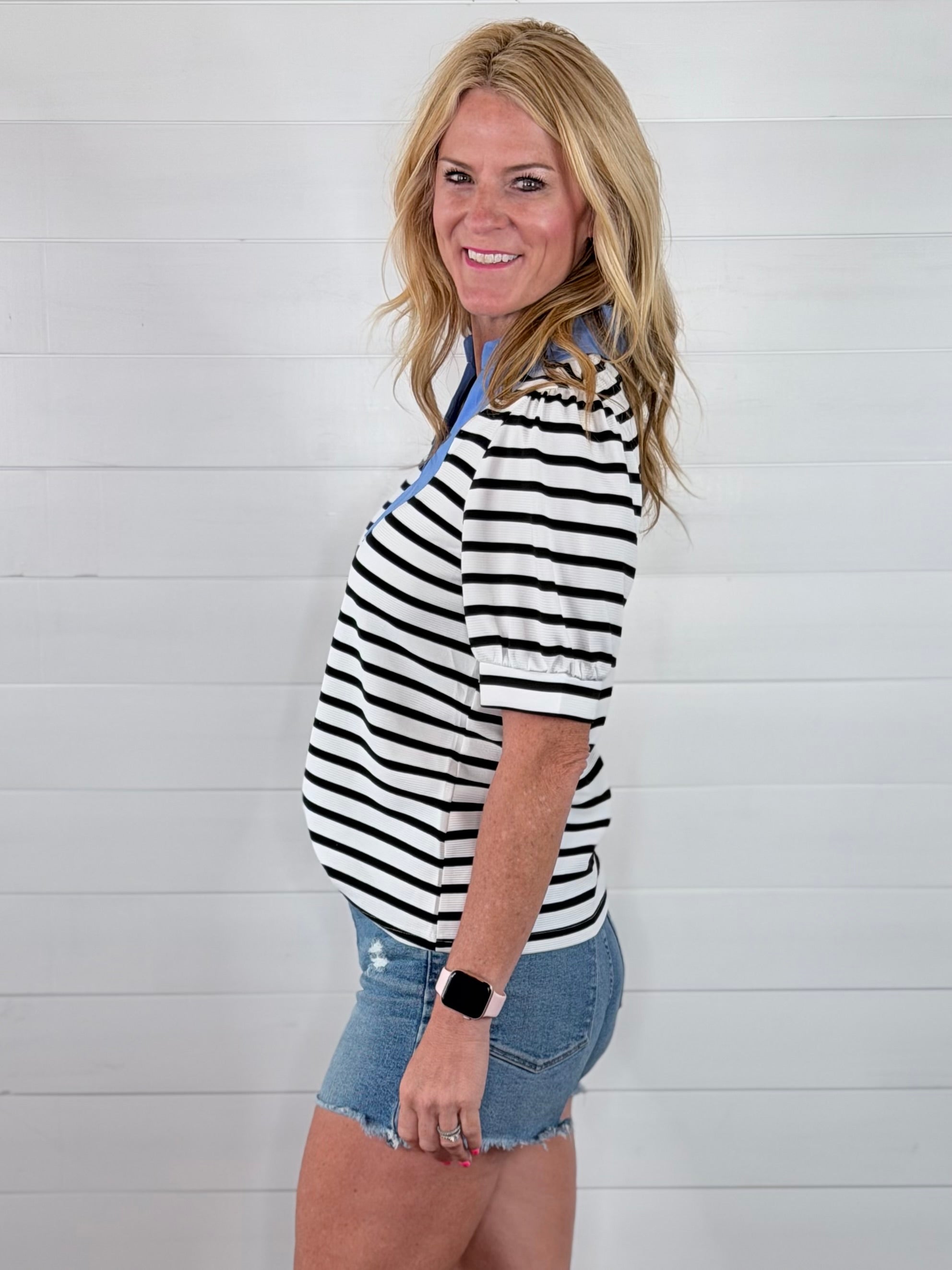 BIRDIE STRIPE TOP-BLACK