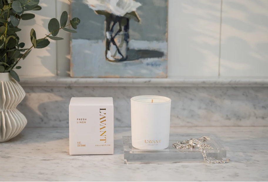 L'AVANT WHITE CANDLE 8oz-FRESH LINEN