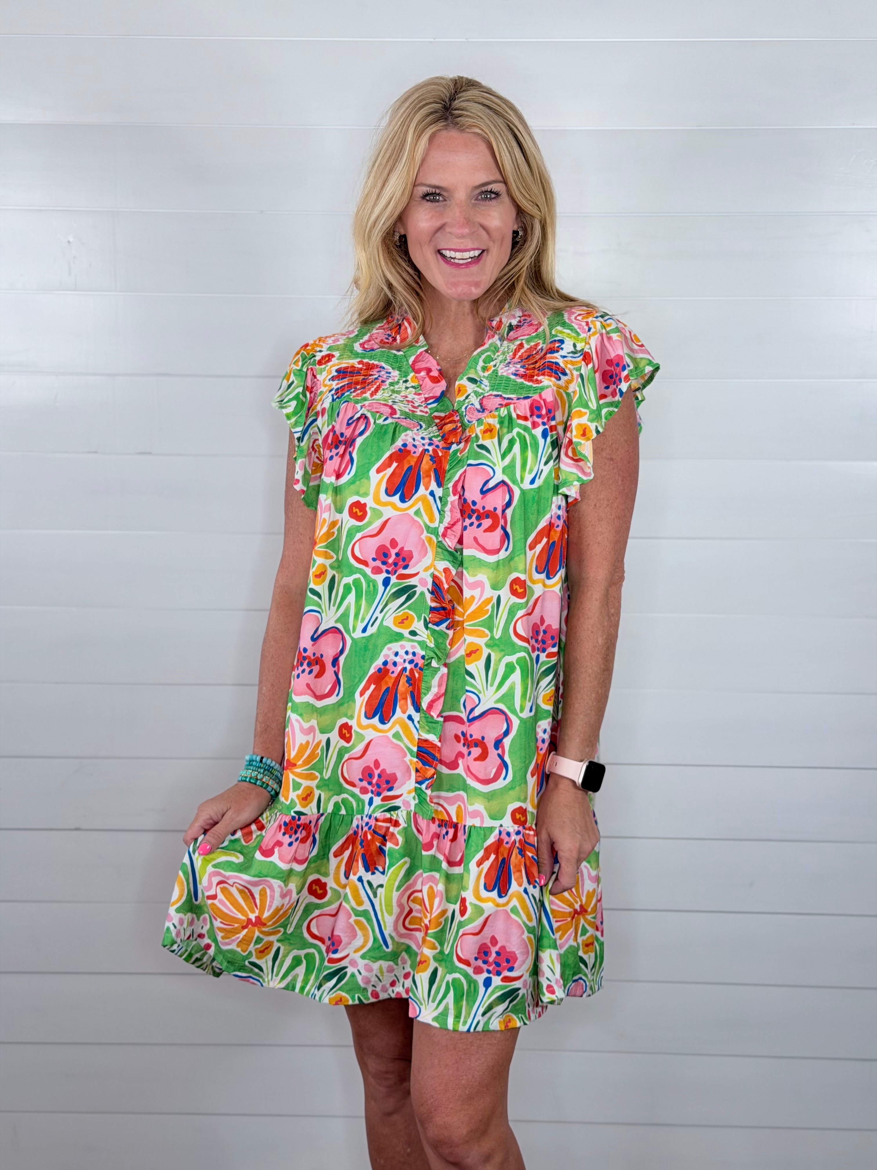 FLIRTY FLORALS DRESS