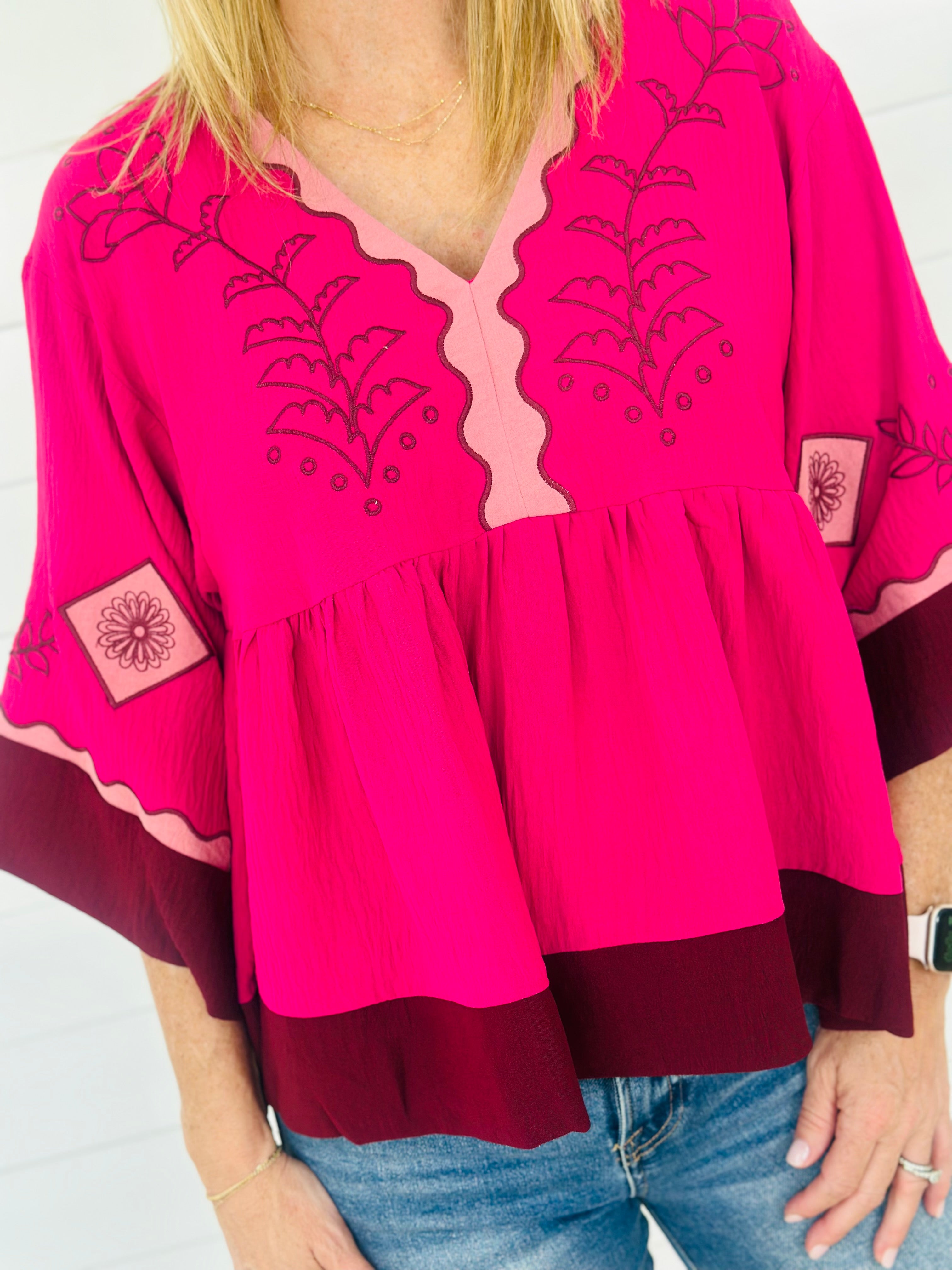 AUTUMN BOHO TOP-FUSCHIA