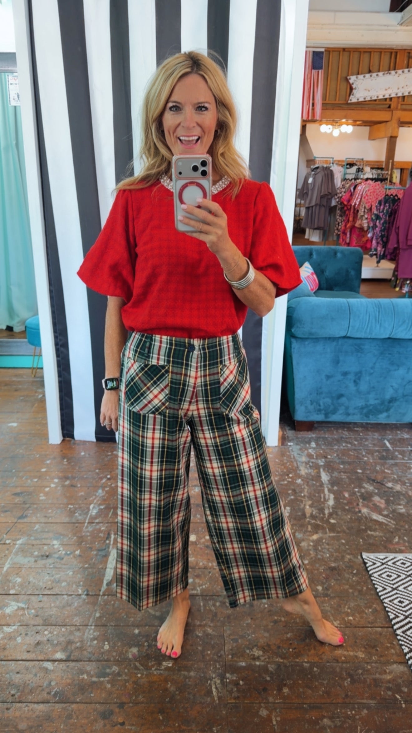 PLAID PATCH POCKET PANTS