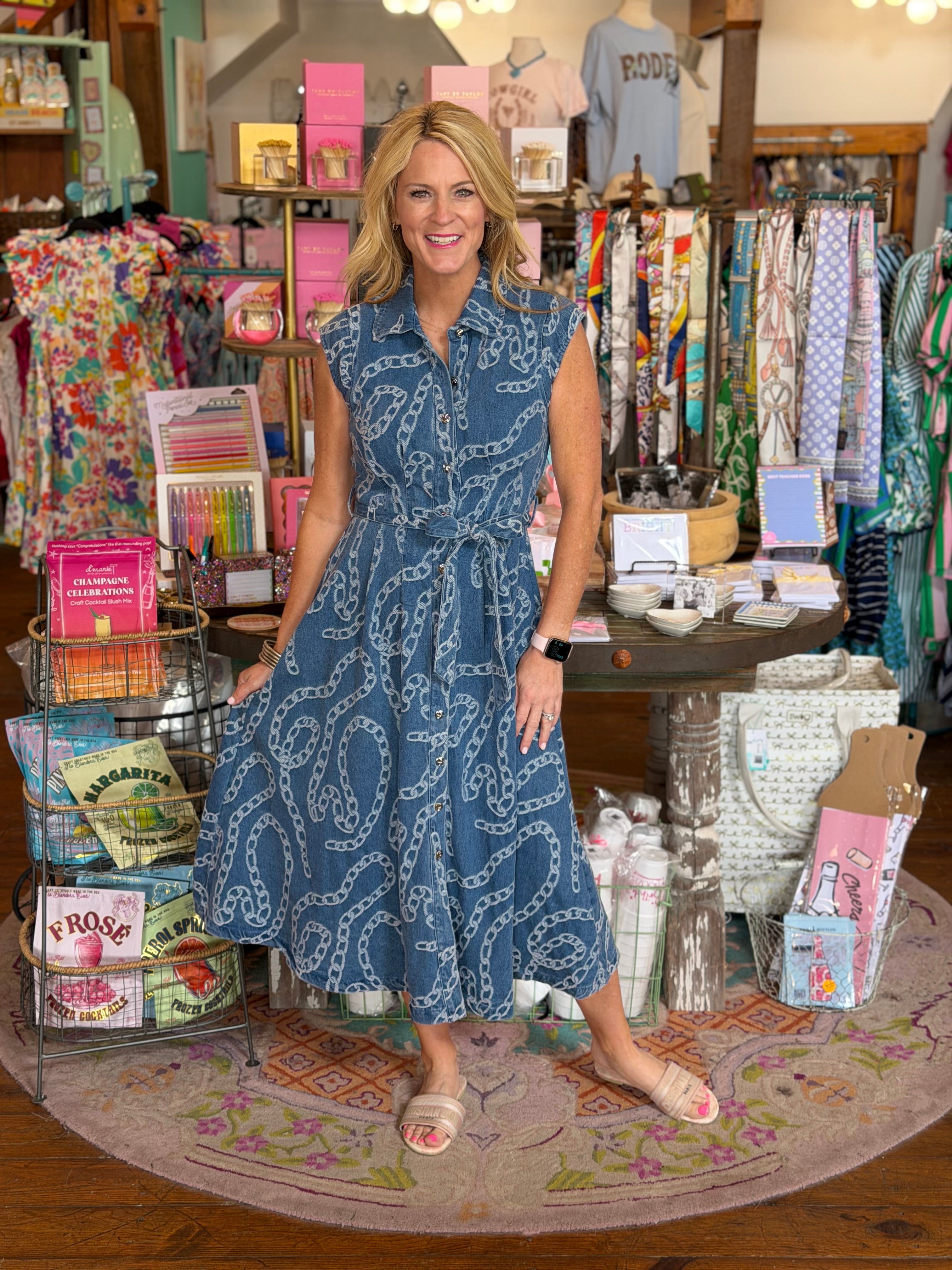 DENIM CHAIN PRINT DRESS