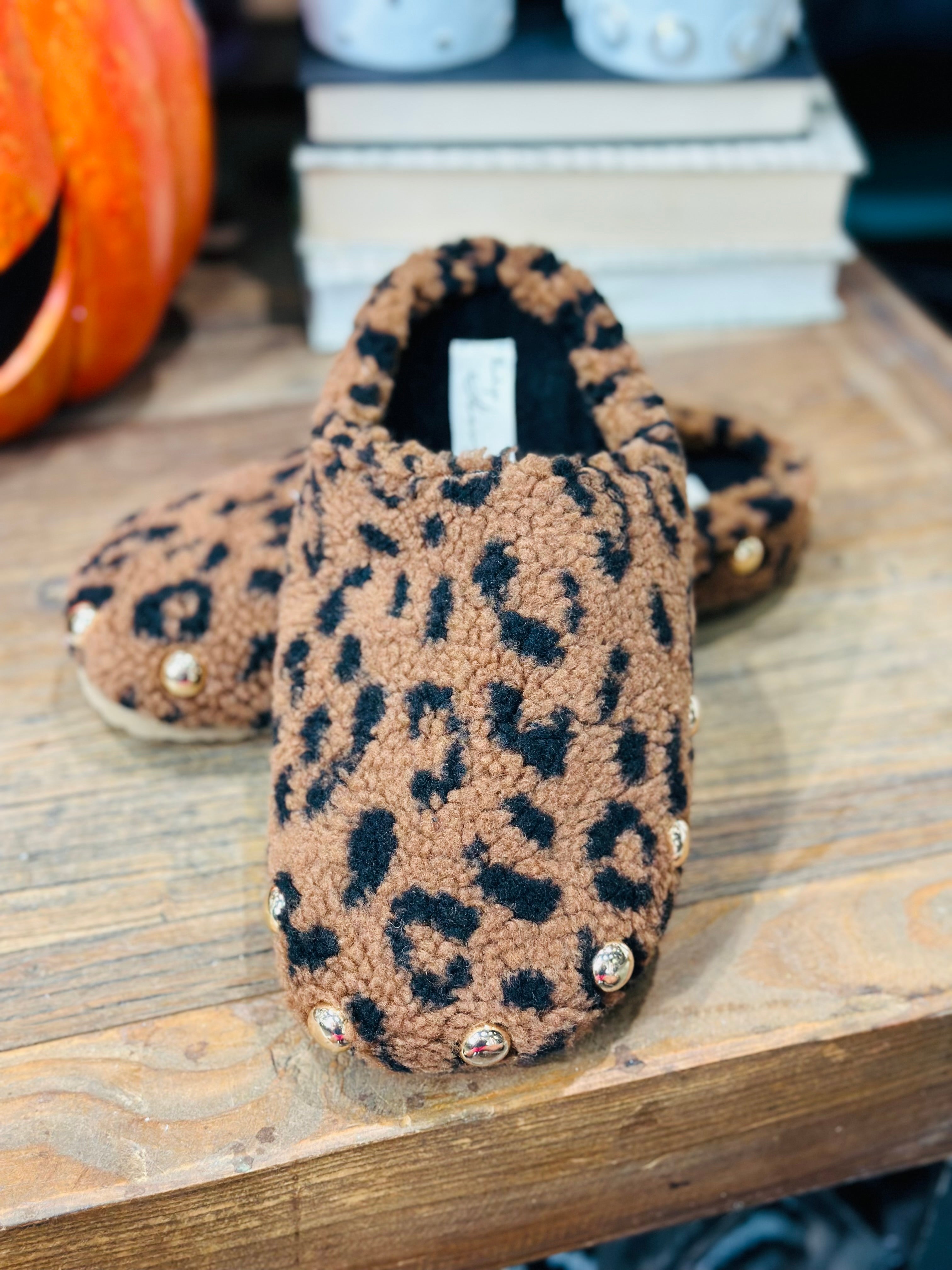 THRILL FLUFFY LEOPARD MULE-BROWN