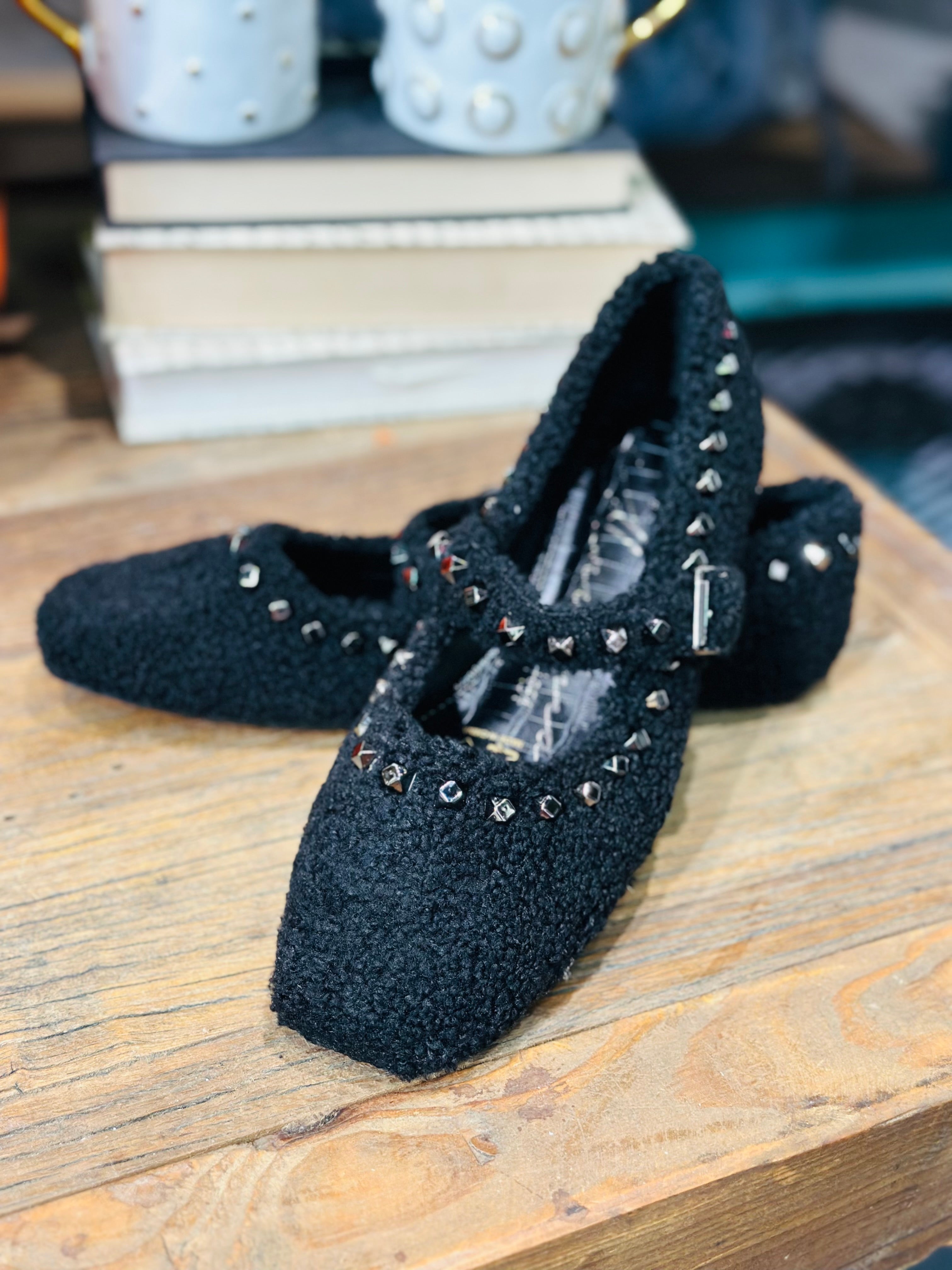 IMPRESS FLUFFY STUDDED MARY JANE FLATS-BLACK