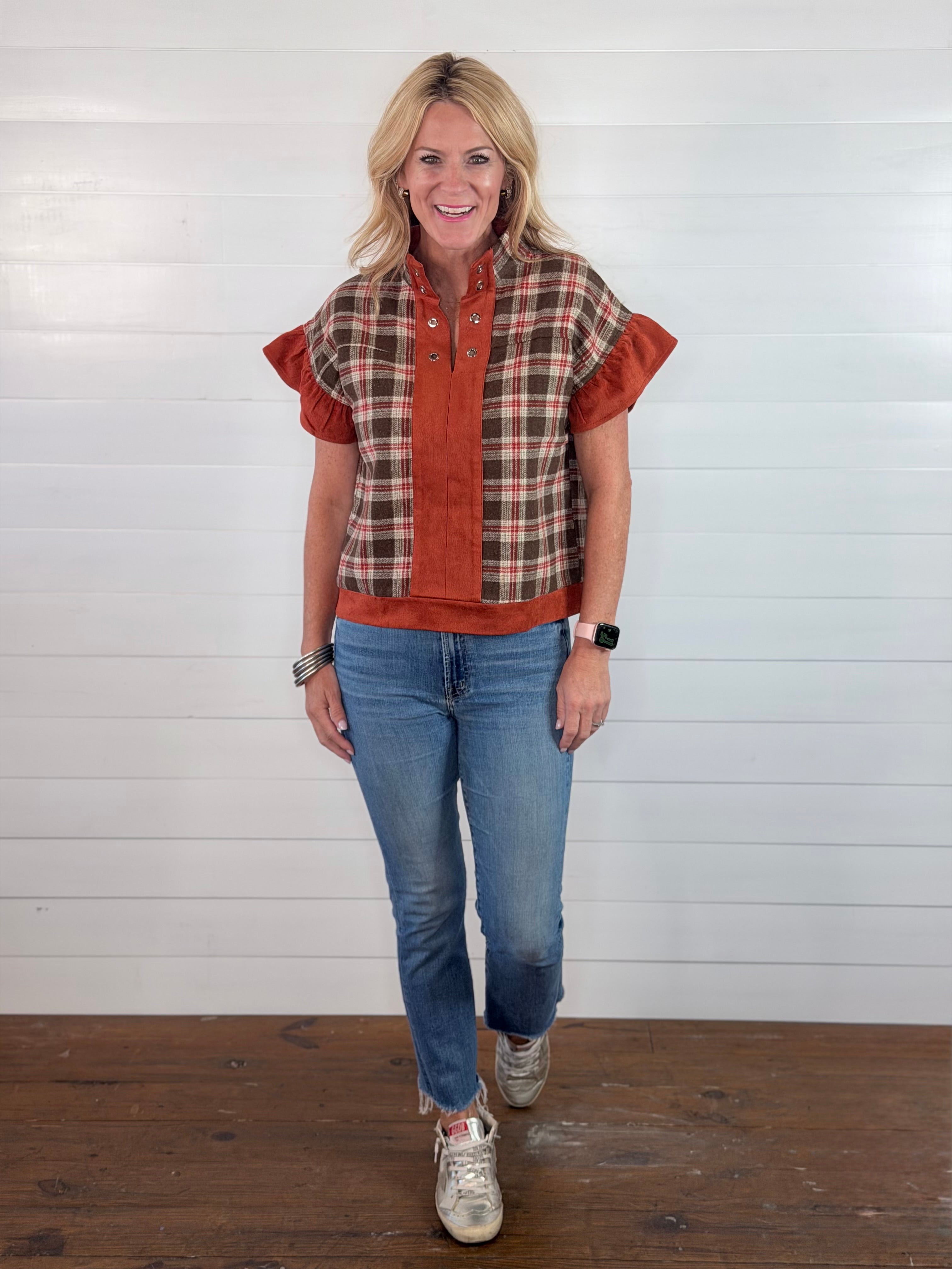 PERI PLAID TOP-RUST