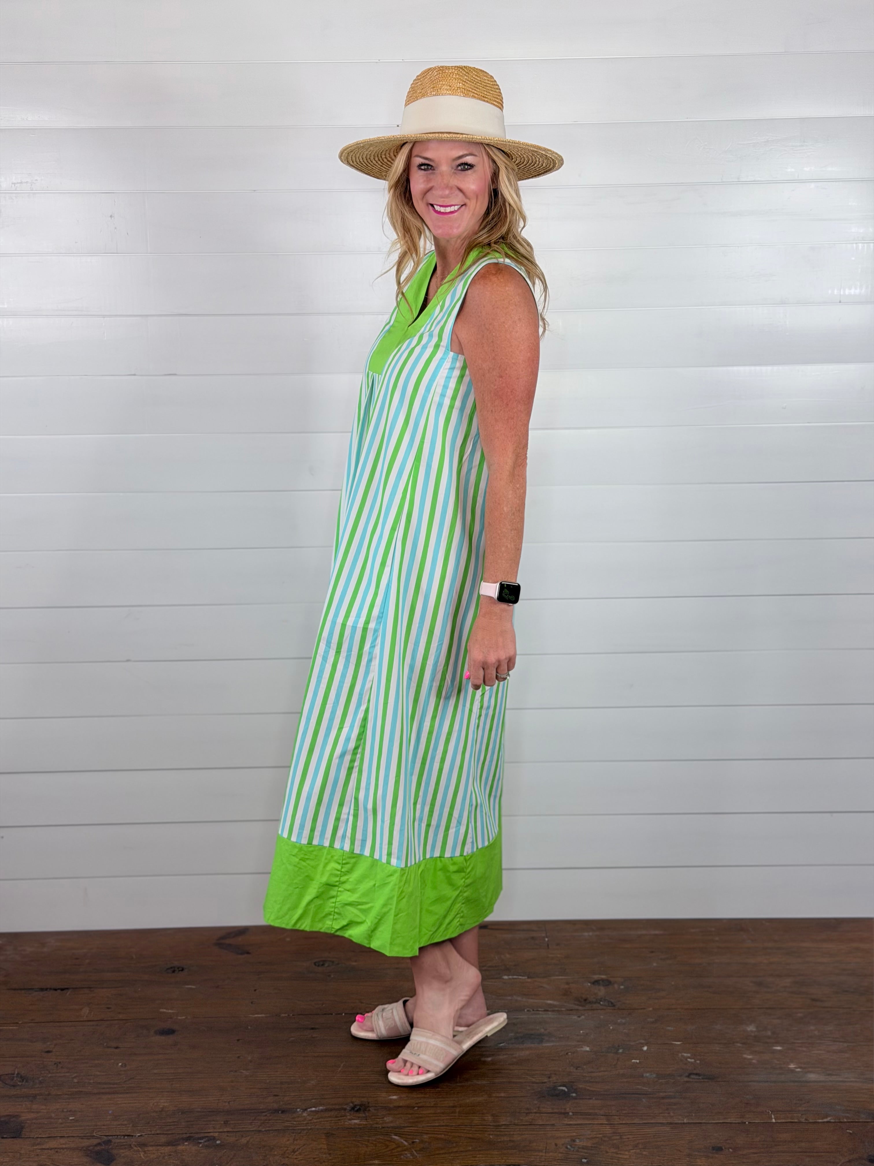 BEACH PLEASE STRIPED DRESS