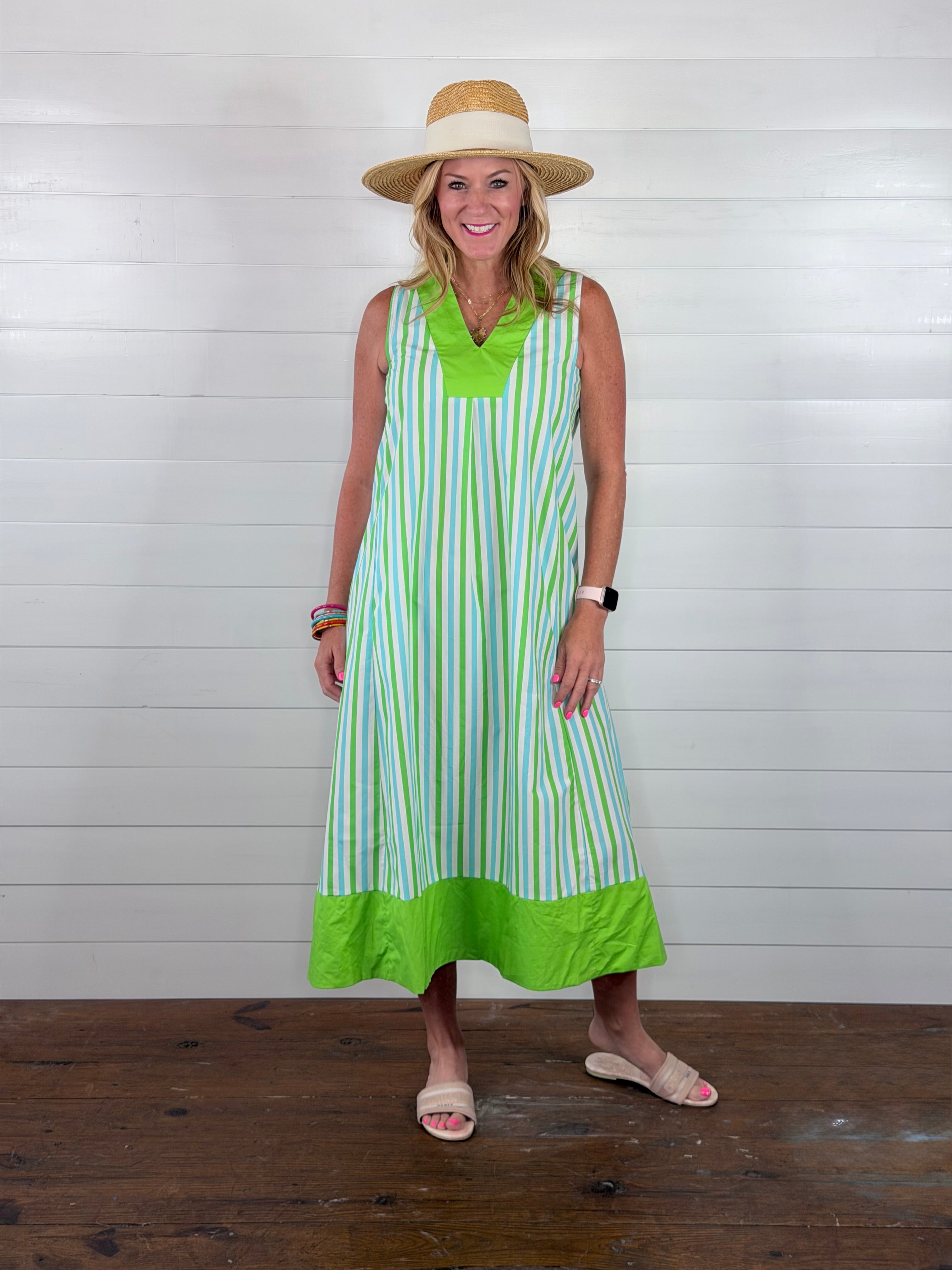 BEACH PLEASE STRIPED DRESS
