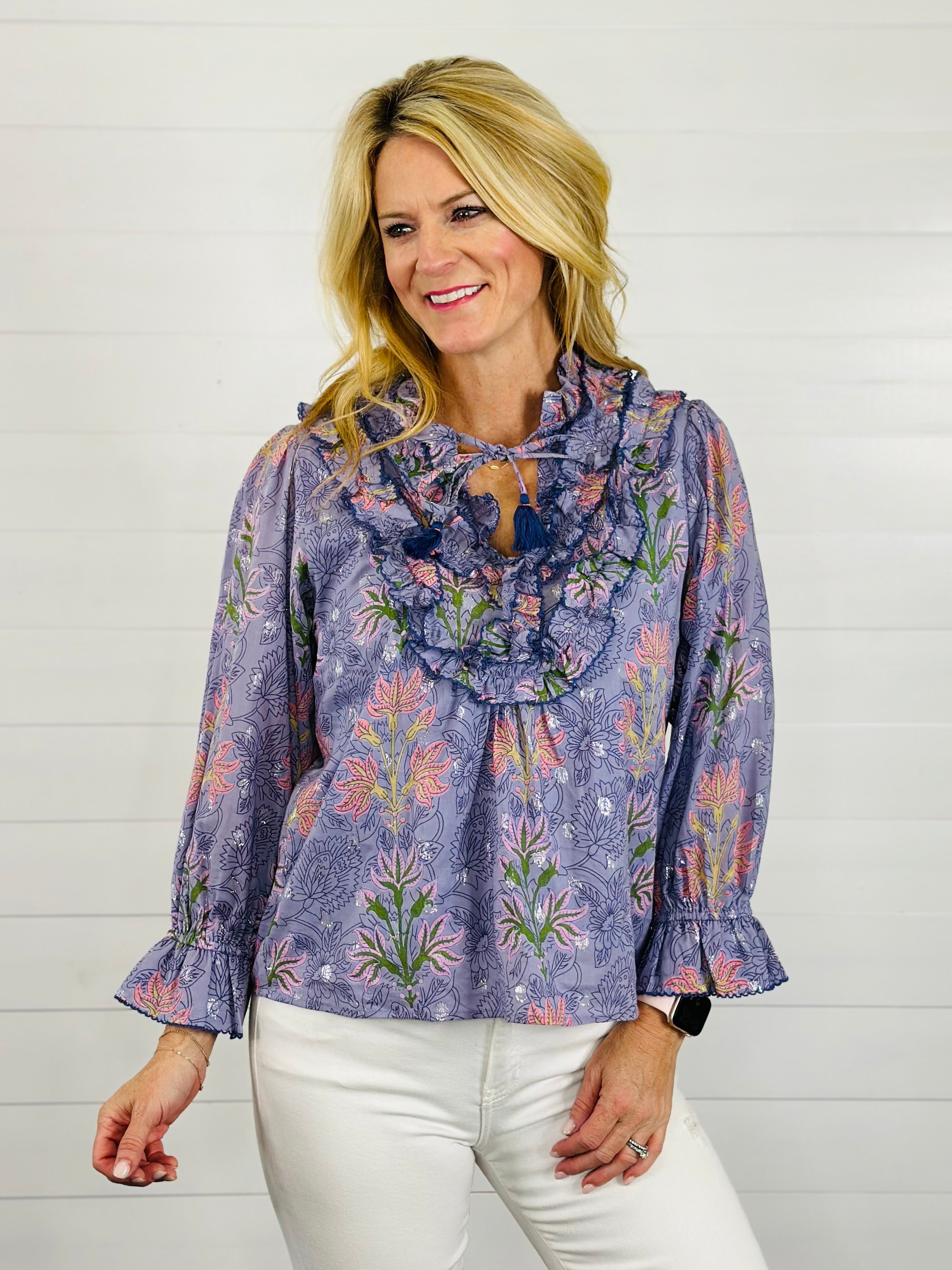 BLOCK PRINT AND SPRAKLE TOP