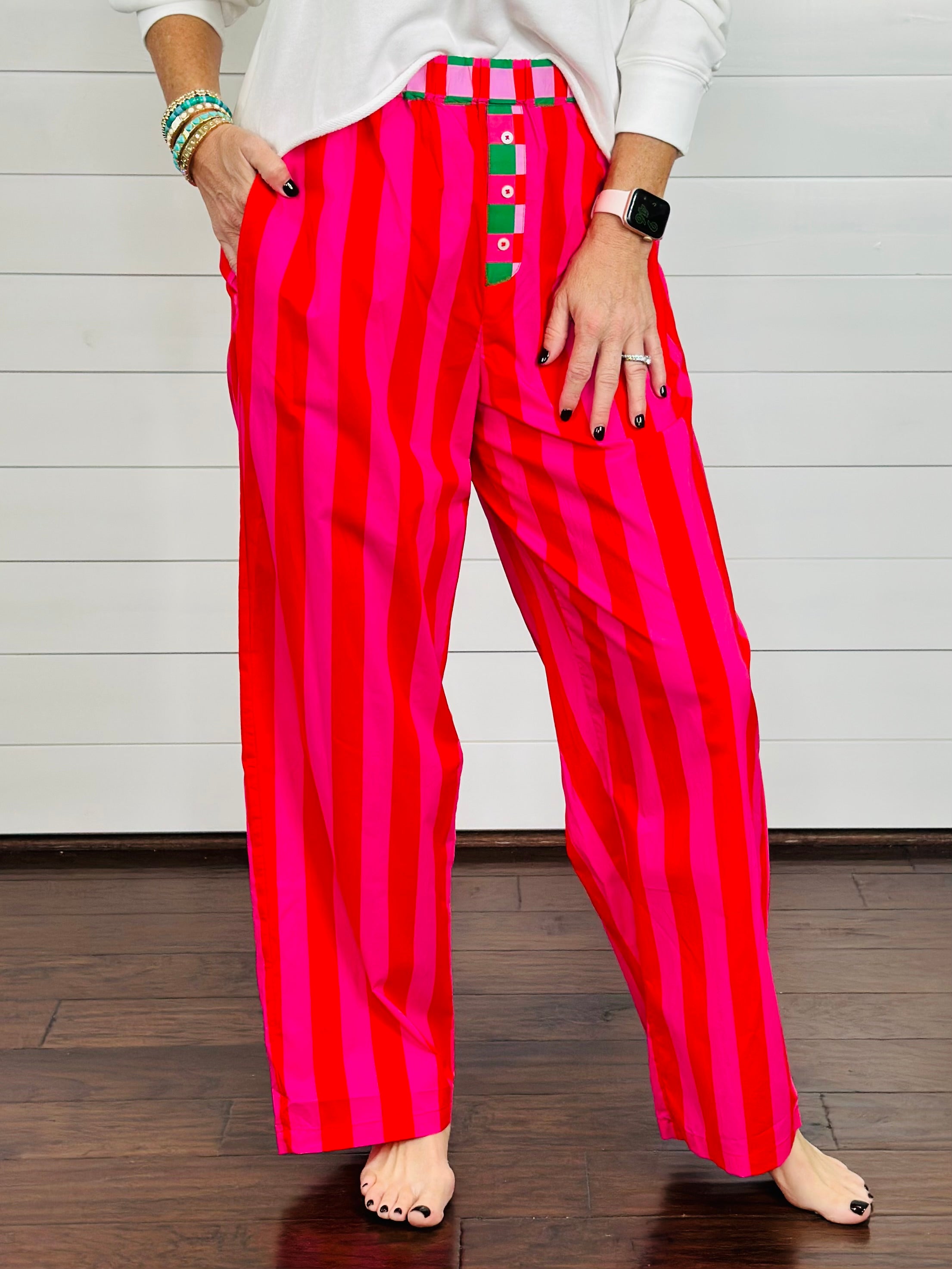 FESTIVE STRIPE BOXER PANT-RED