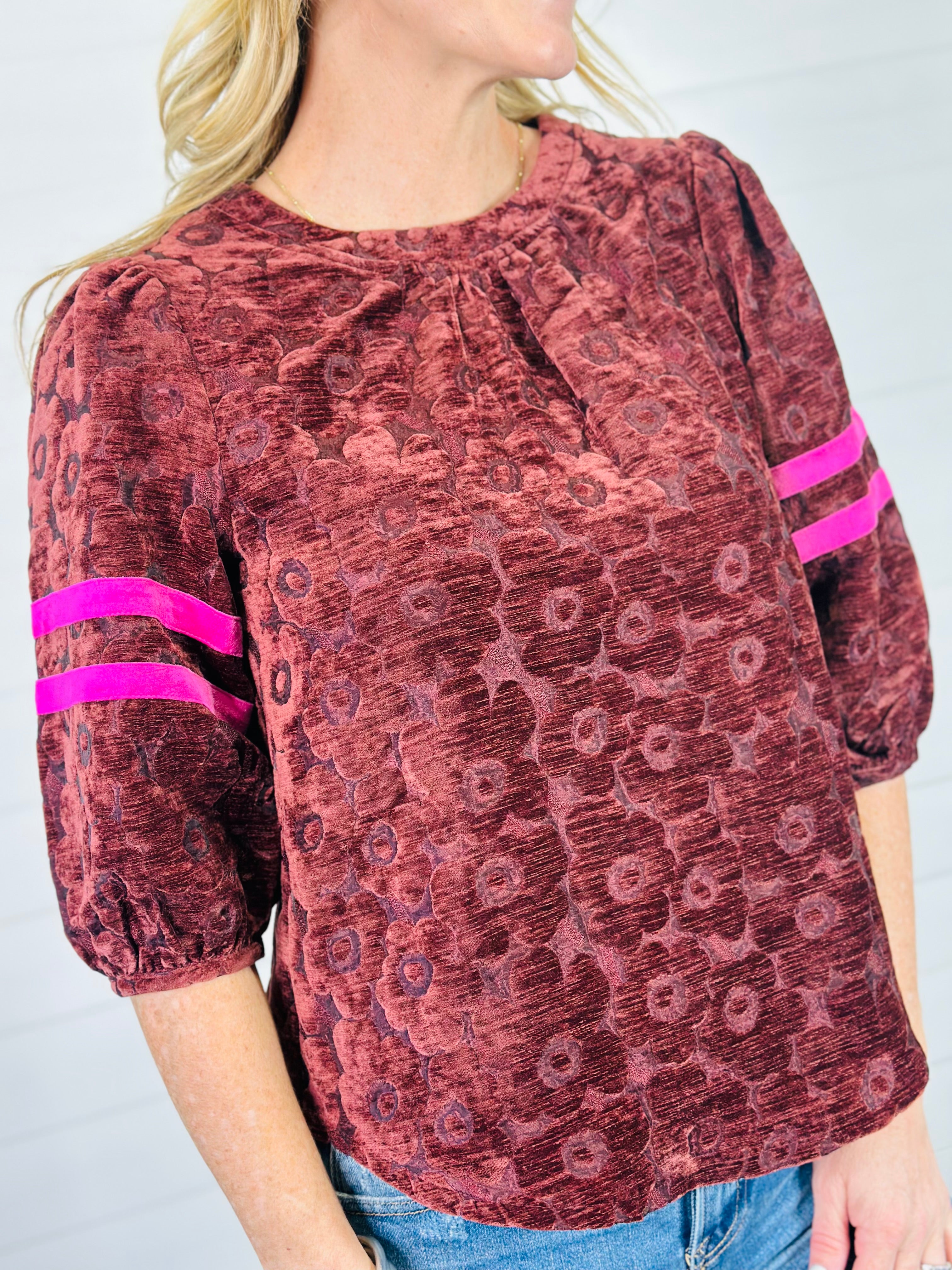VELVET CRUSH TOP-BURGUNDY