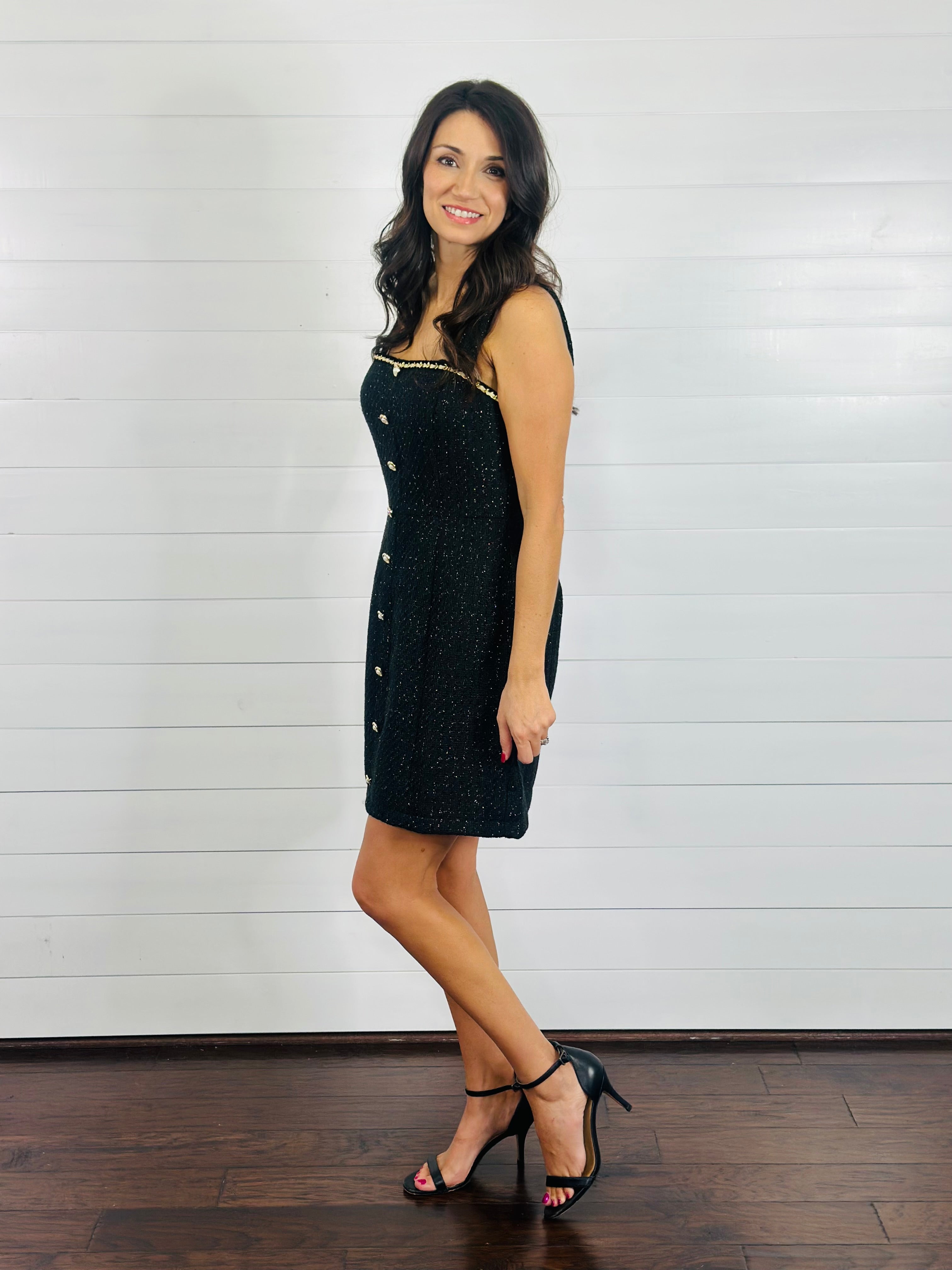 SPARKLING TWEED DRESS-BLACK