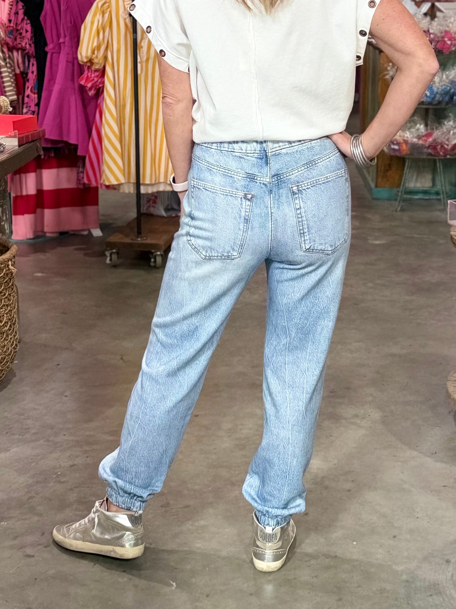 FANCY FAUX DENIM JOGGERS