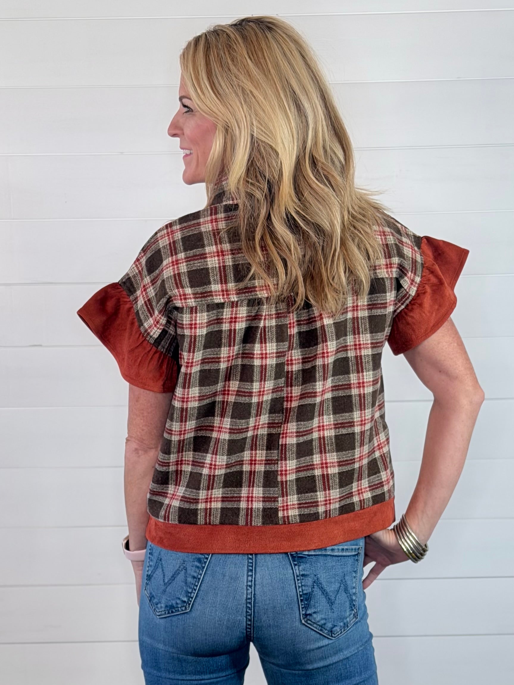 PERI PLAID TOP-RUST