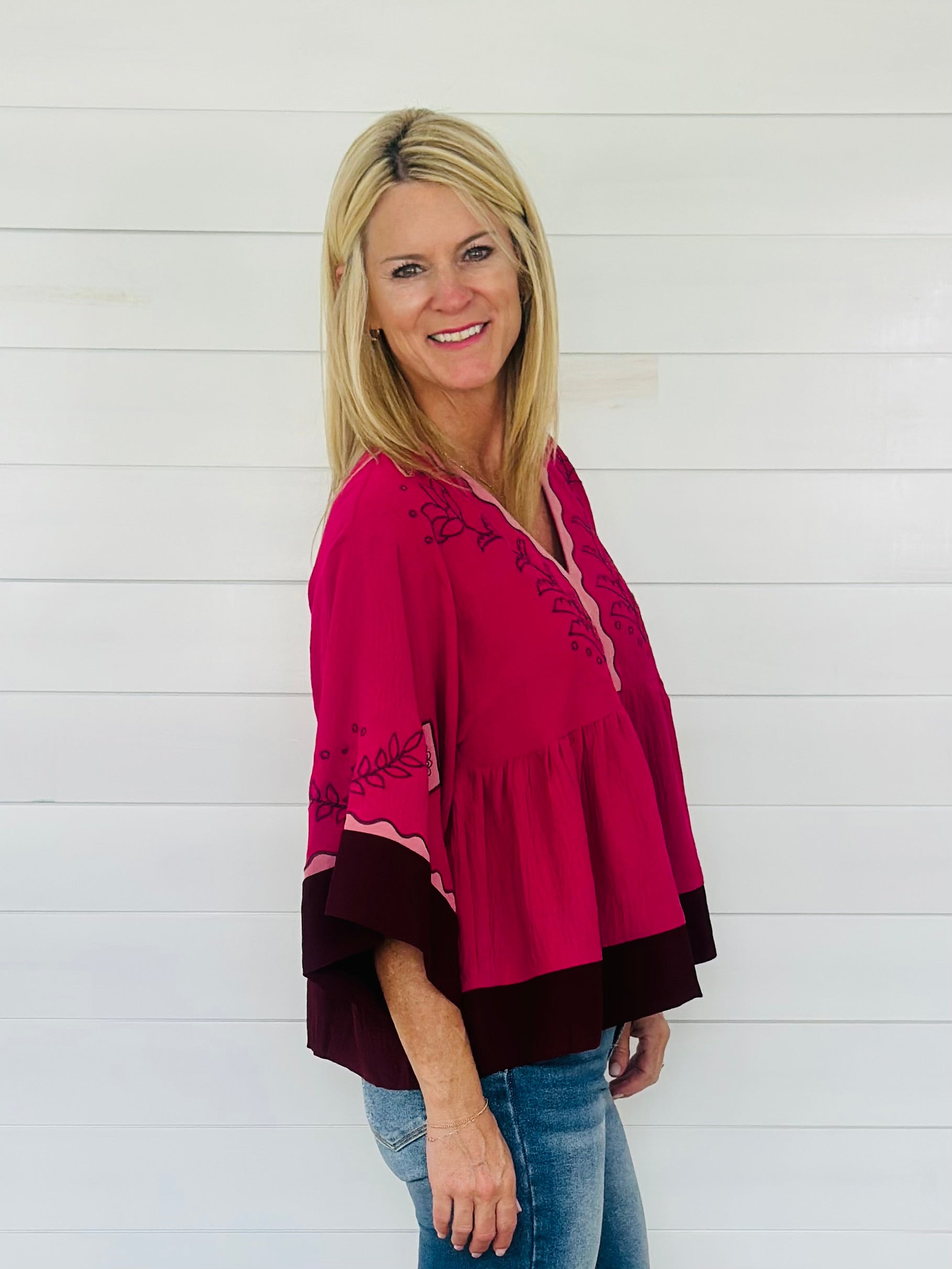 AUTUMN BOHO TOP-FUSCHIA