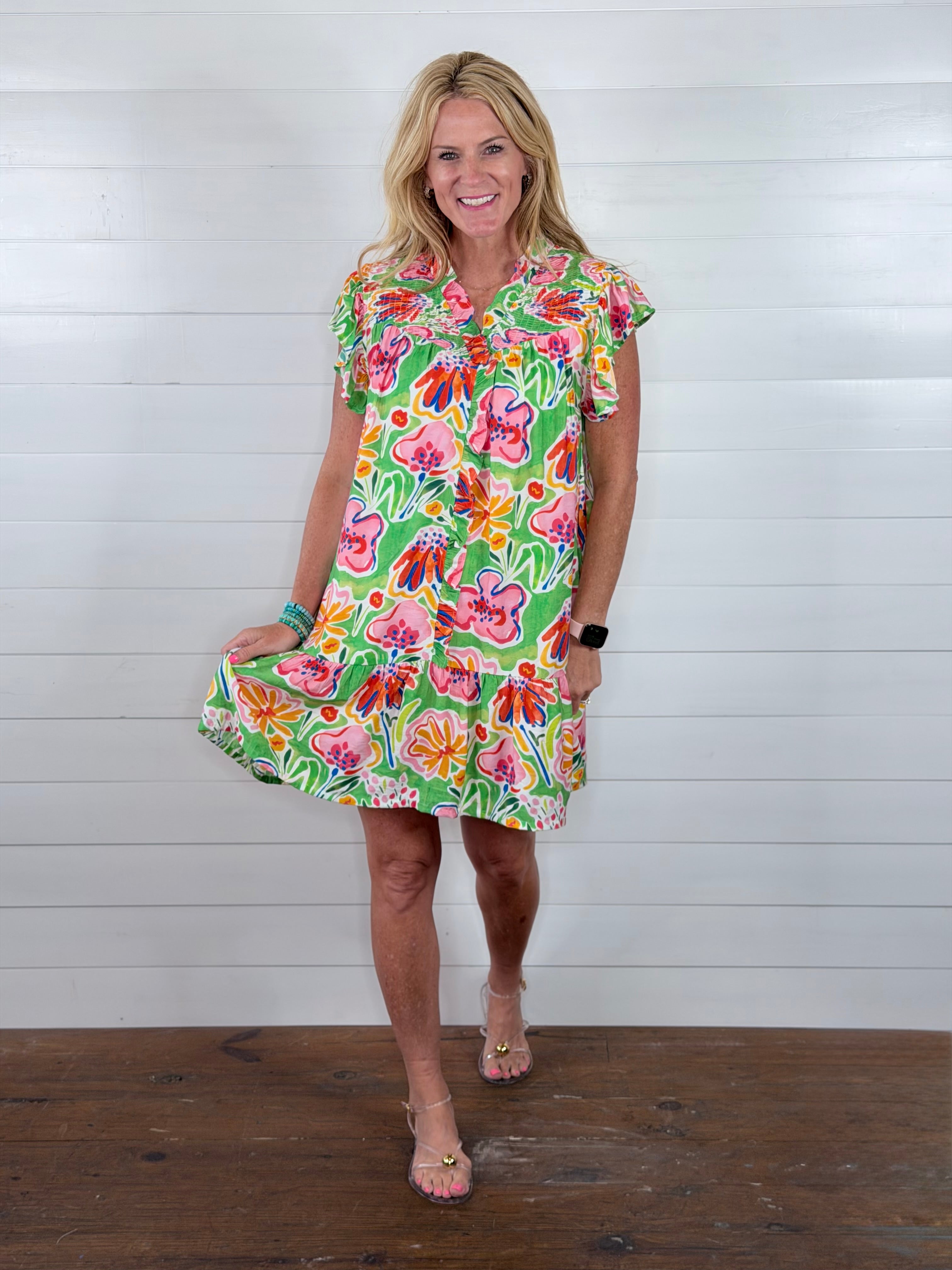 FLIRTY FLORALS DRESS