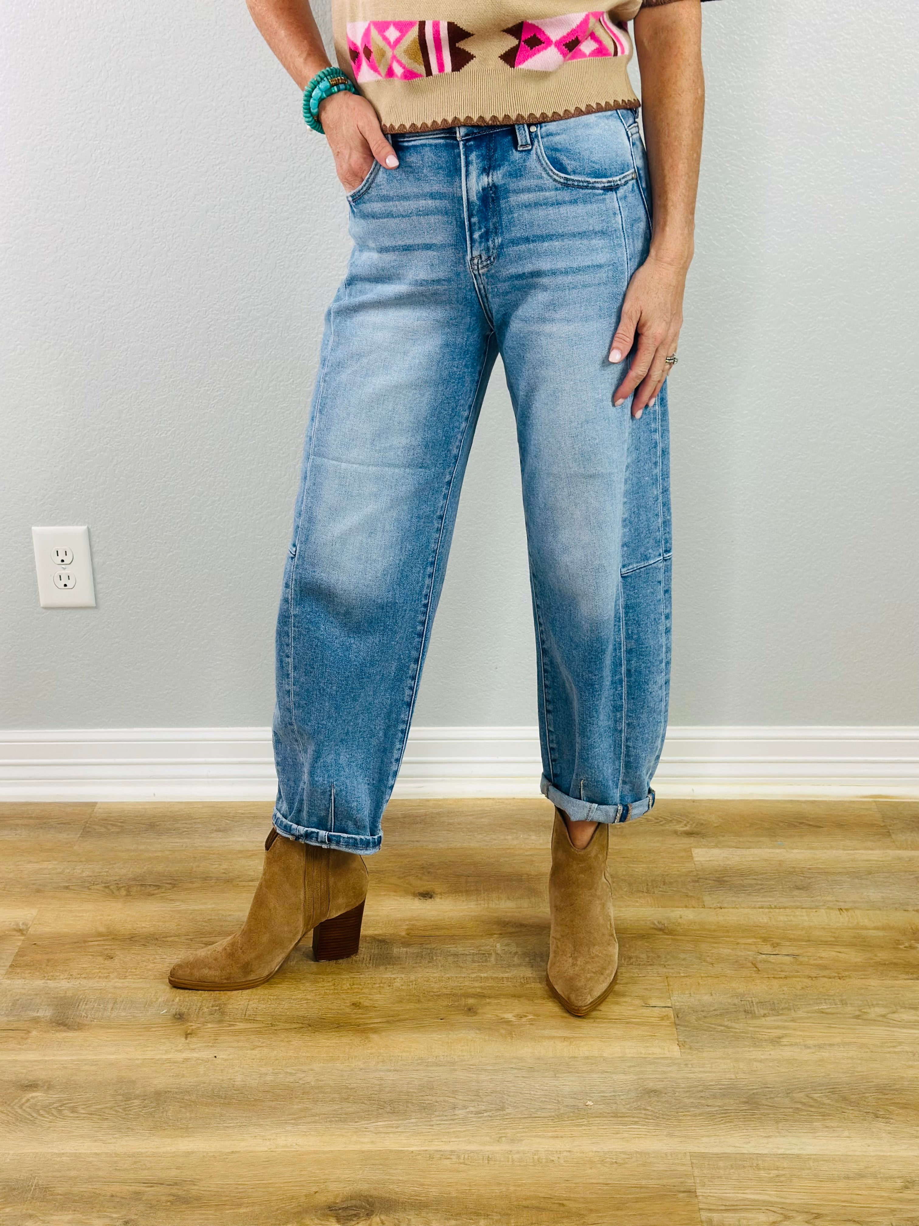 RISEN-HIGH RISE BARREL JEANS