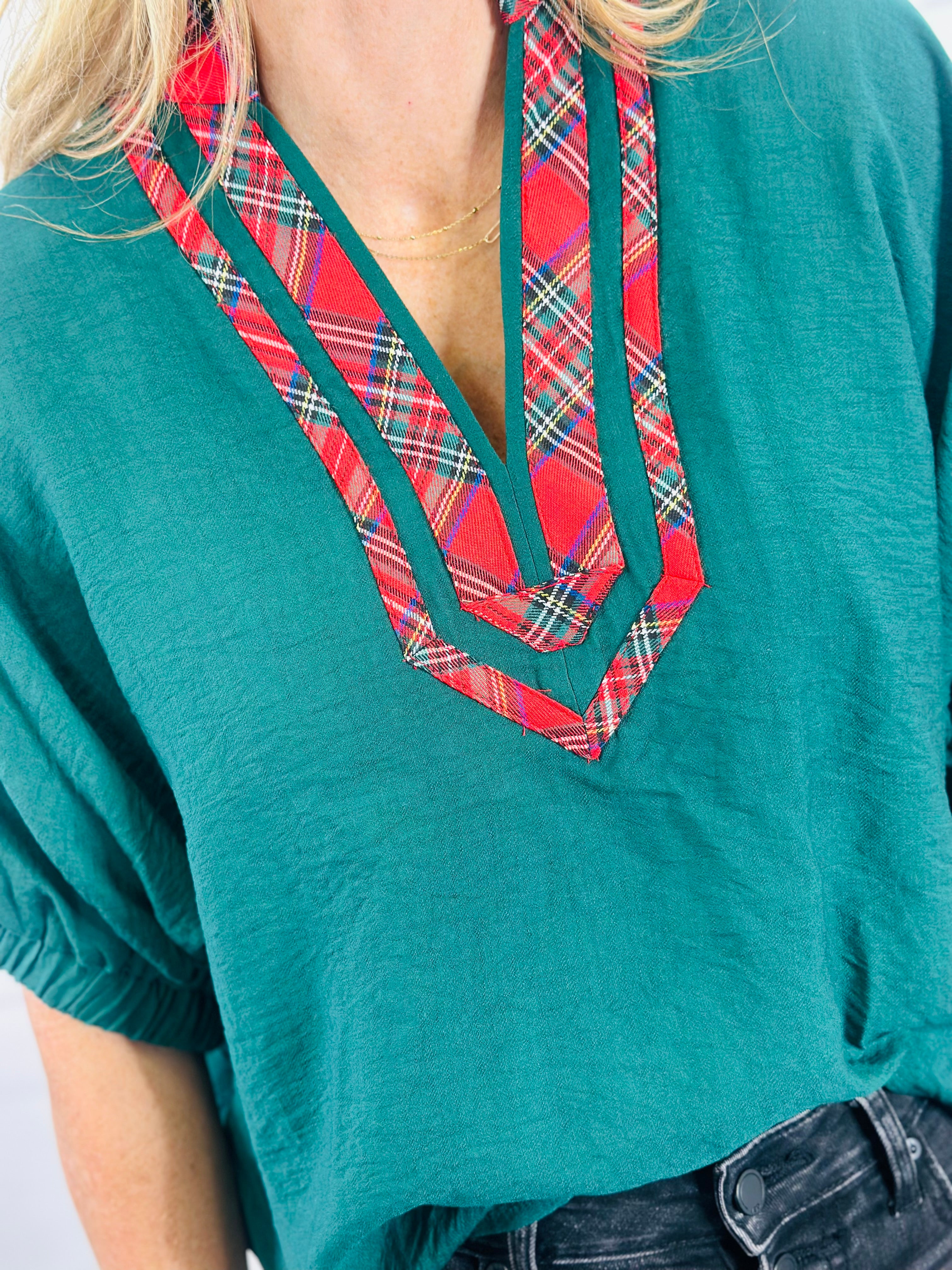 PRISTINE PLAID TOP-GREEN