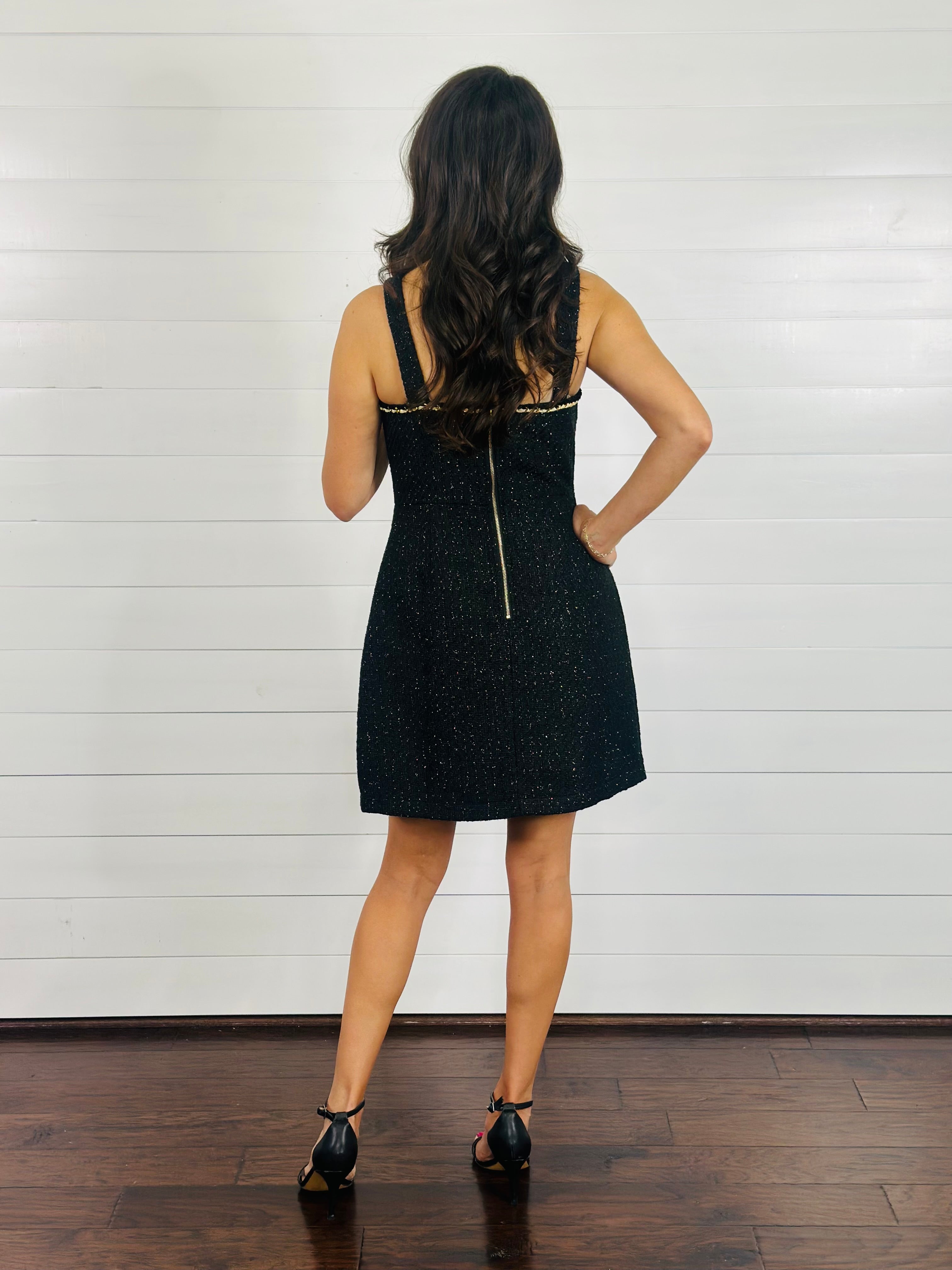 SPARKLING TWEED DRESS-BLACK