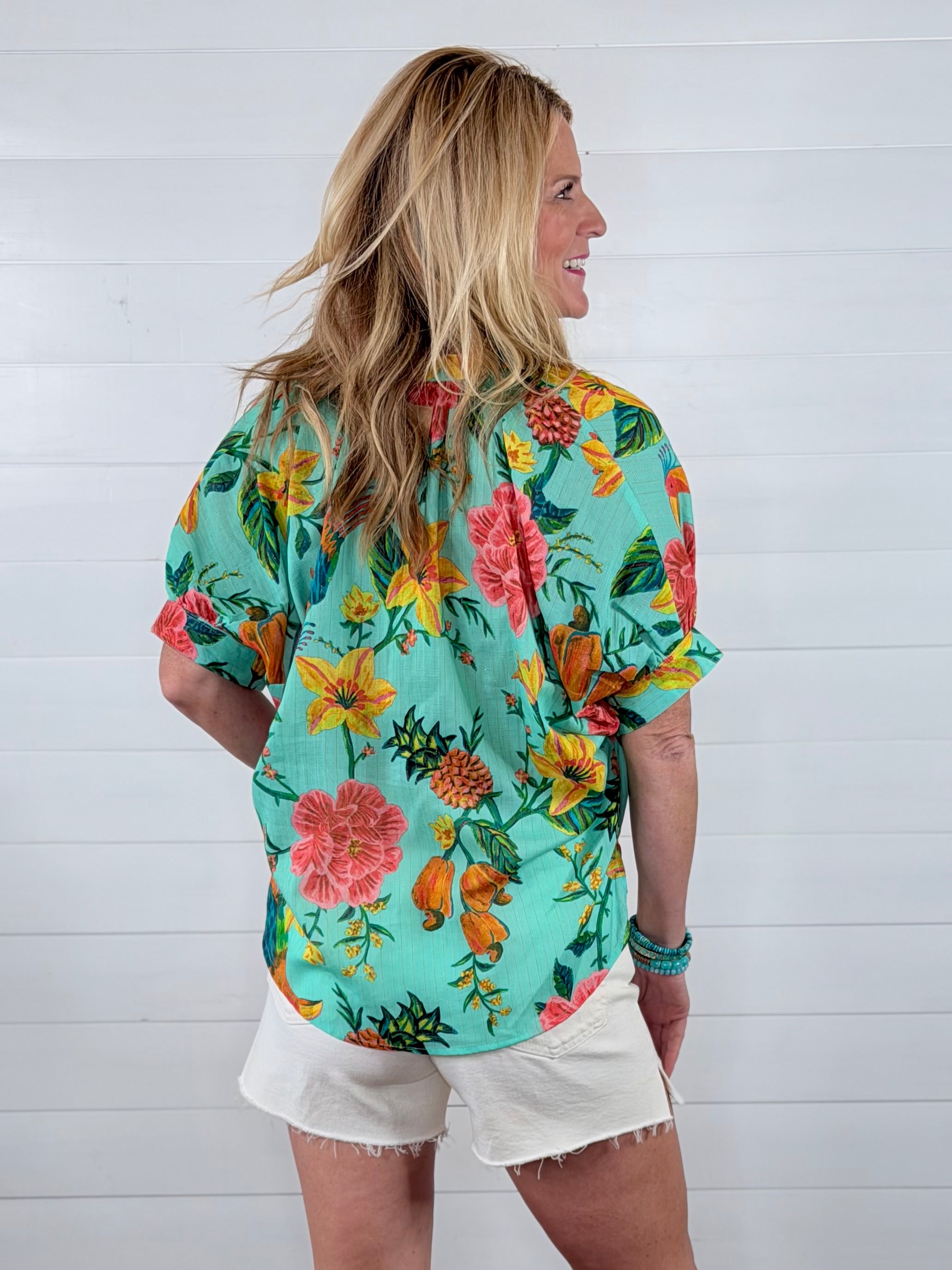 TROPICAL POPOVER DOLMAN TOP