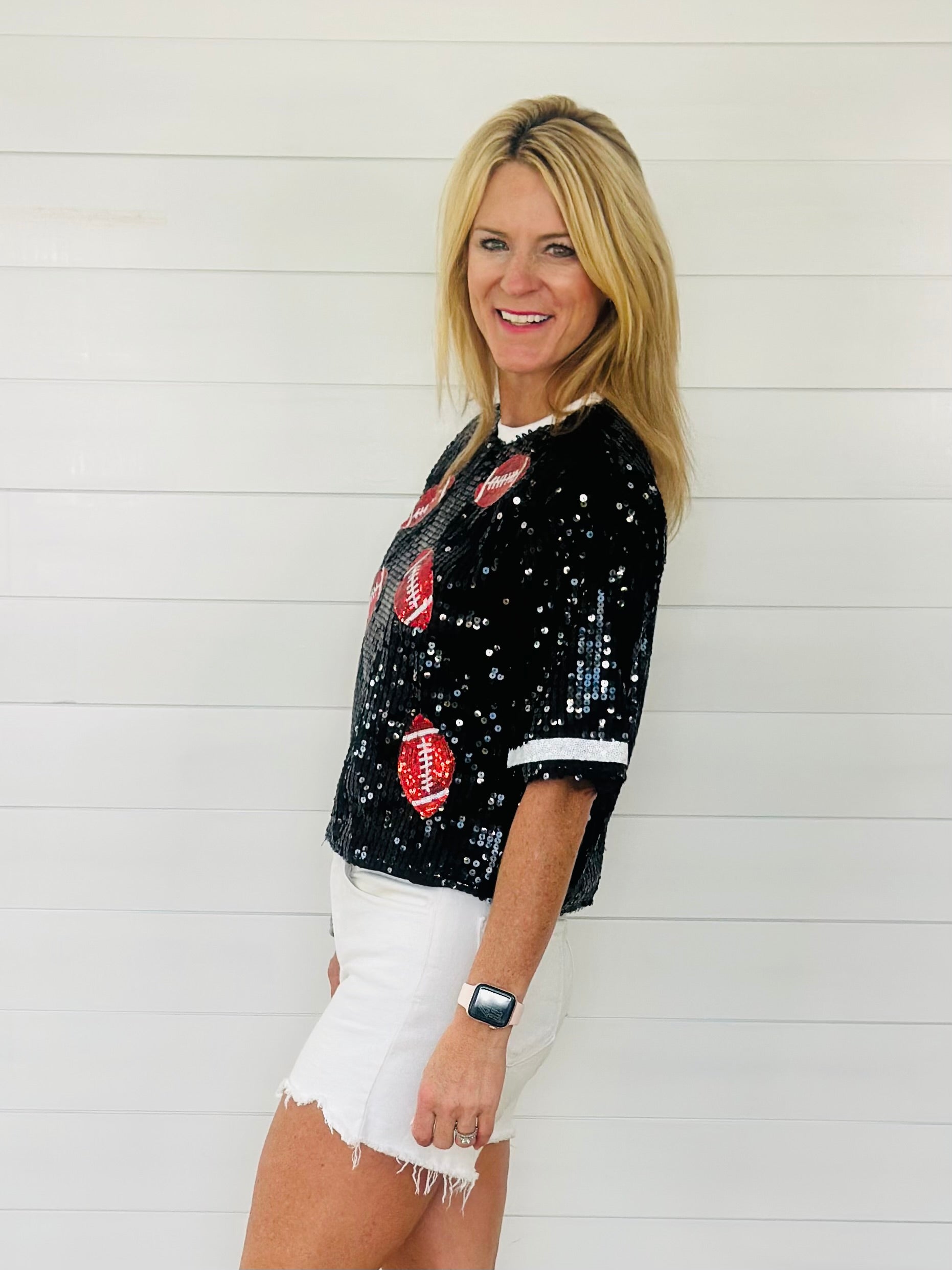 FULL SEQUIN FOOTBALLS TOP-BLACK