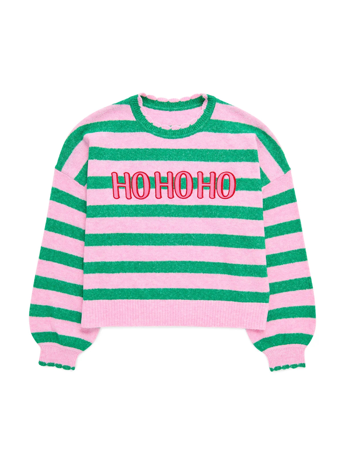 HO HO HO SCALLOPED TRIM SWEATER