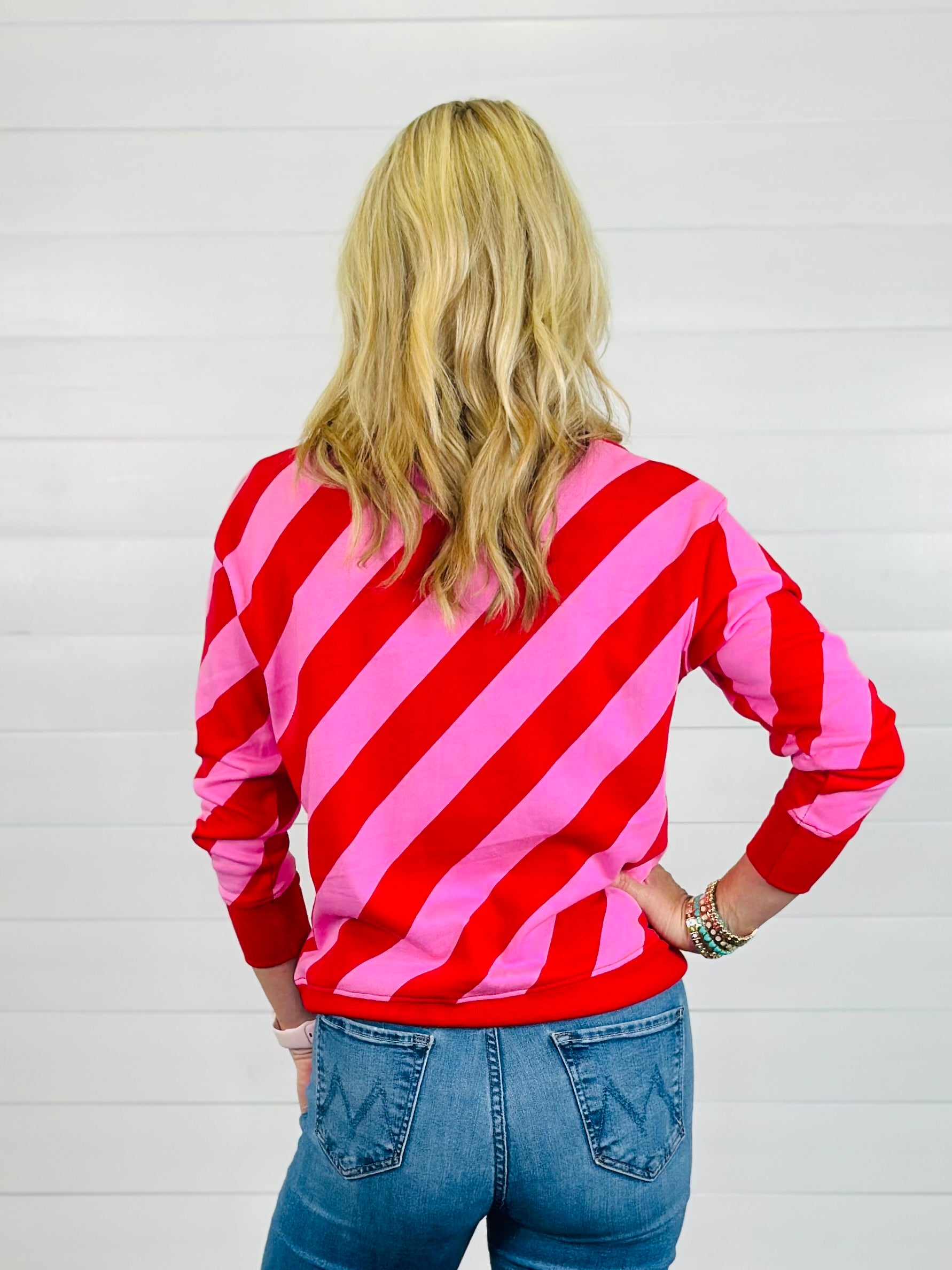 MERRY DIAGONAL STRIPED TOP-RED