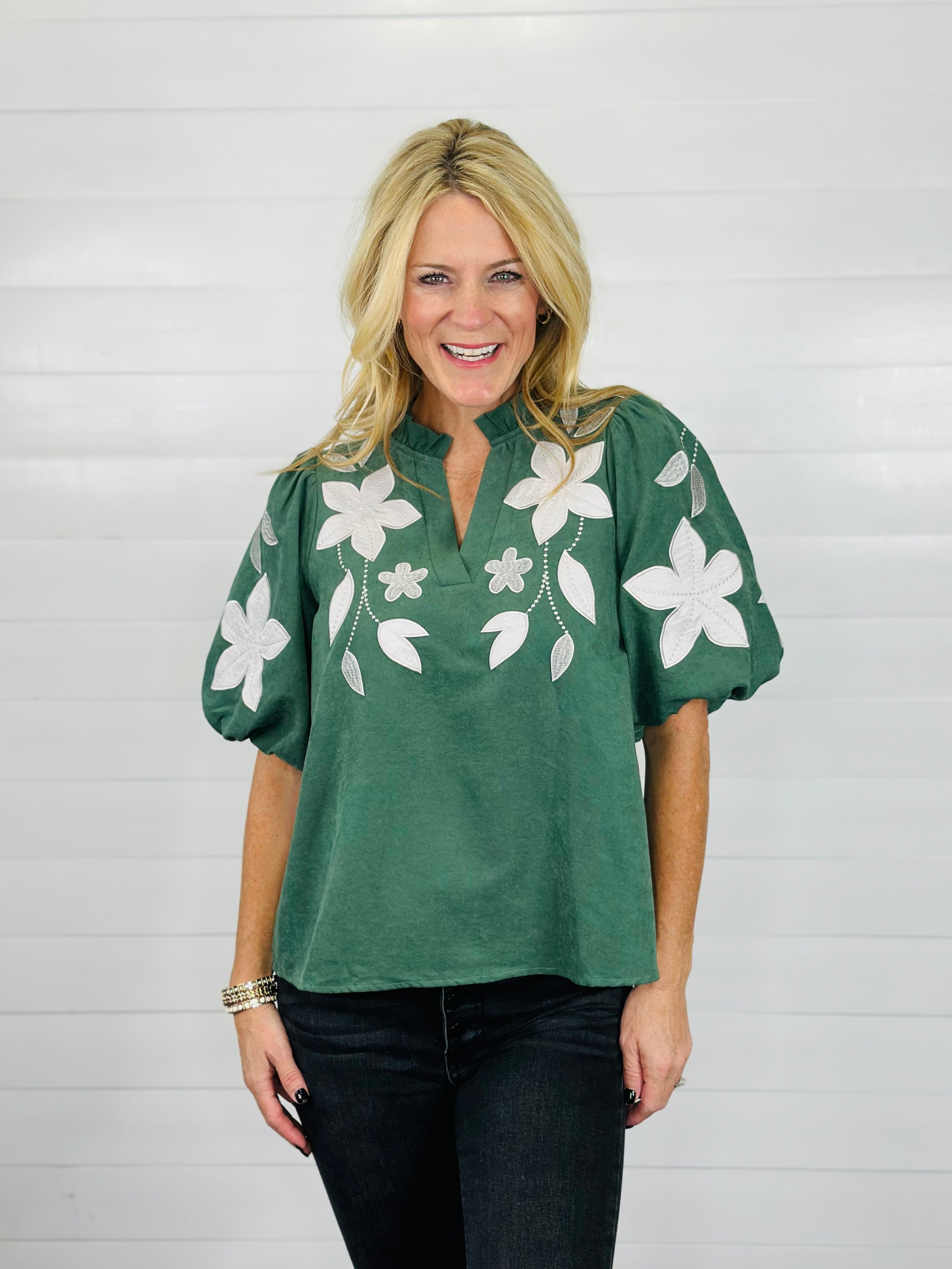 ODESSA BLOOMS TOP-H. GREEN