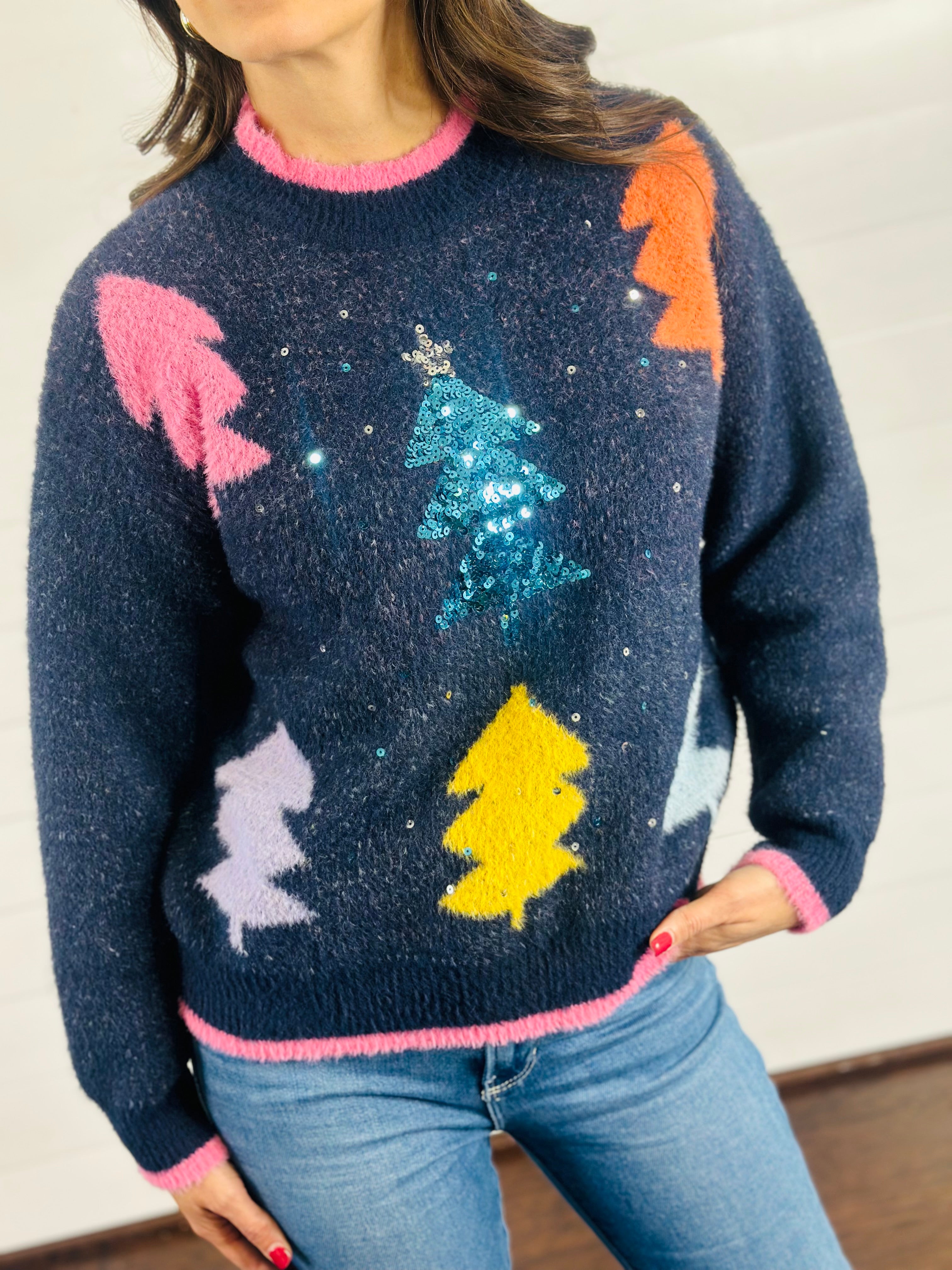 SPARKLING SPRUCE SWEATER-NAVY