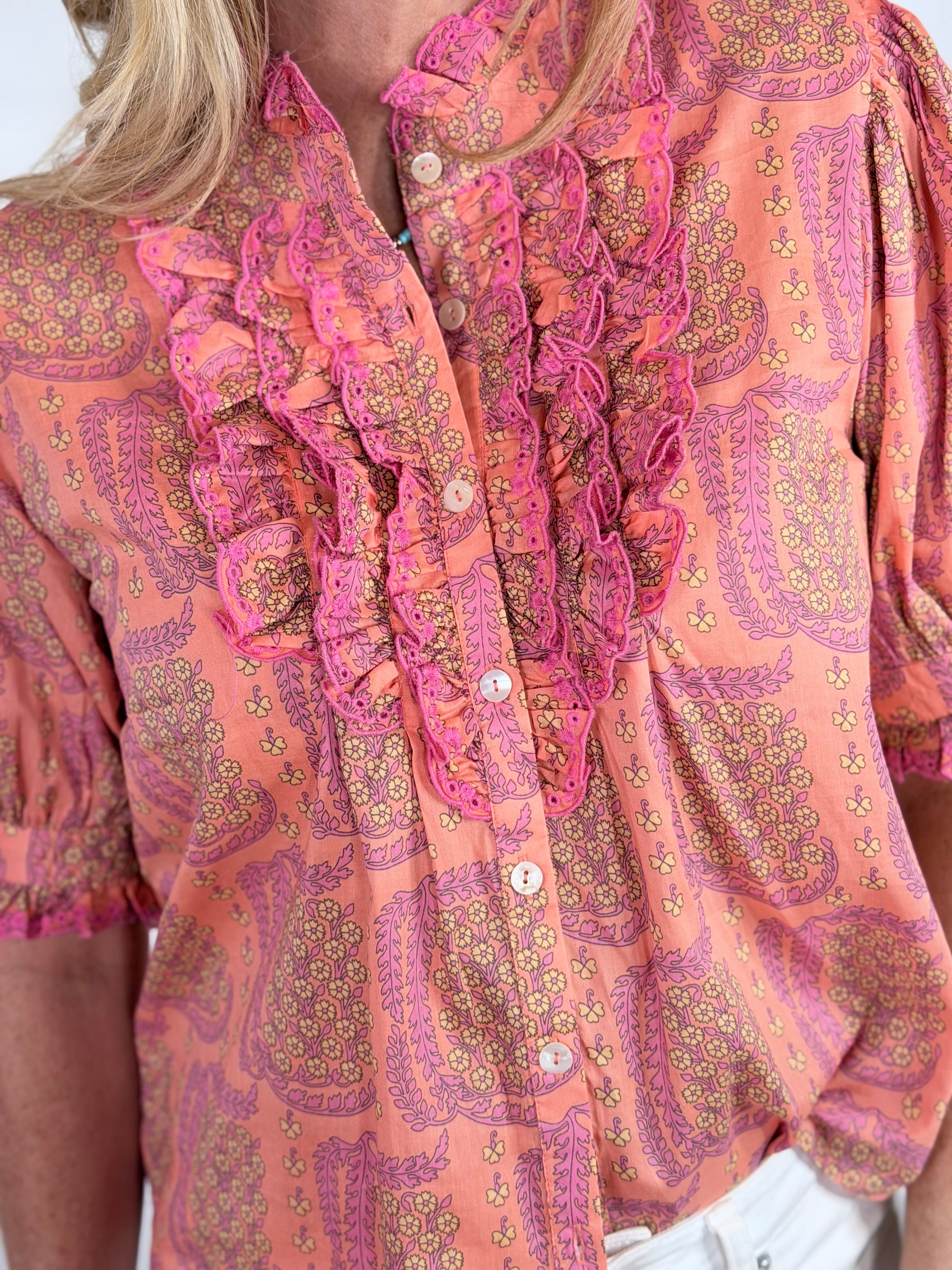EYELET RUFFLED TOP