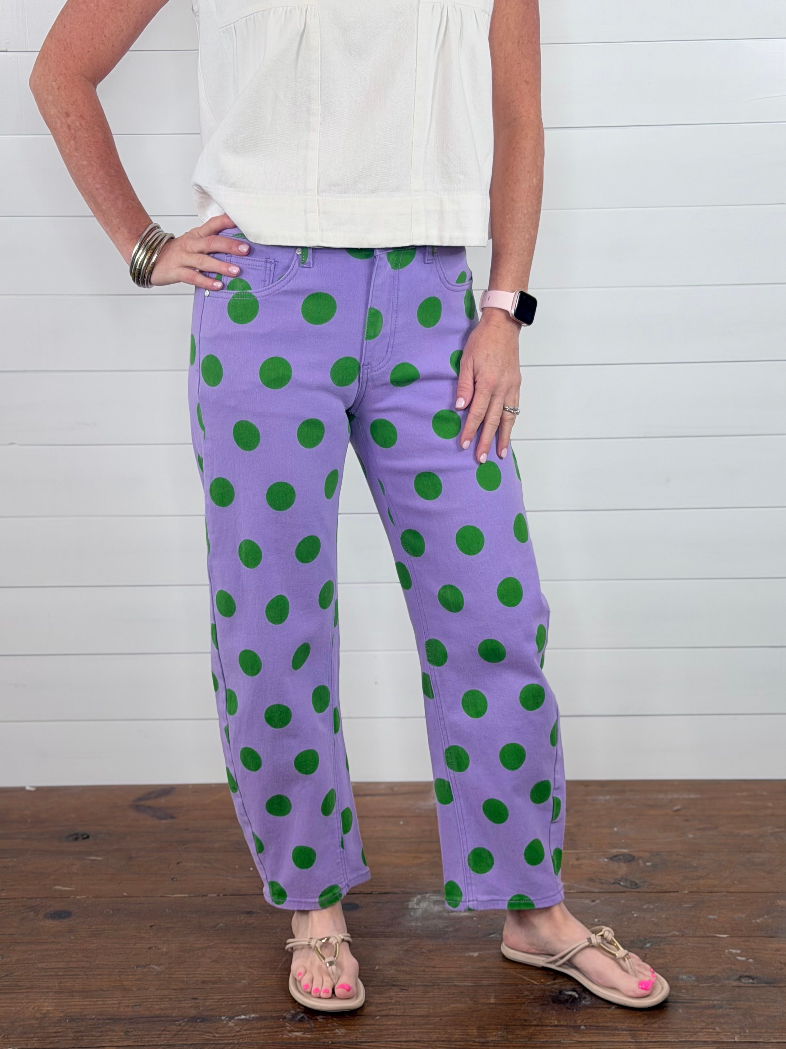 PURPLE POLKA DOT BARREL PANTS