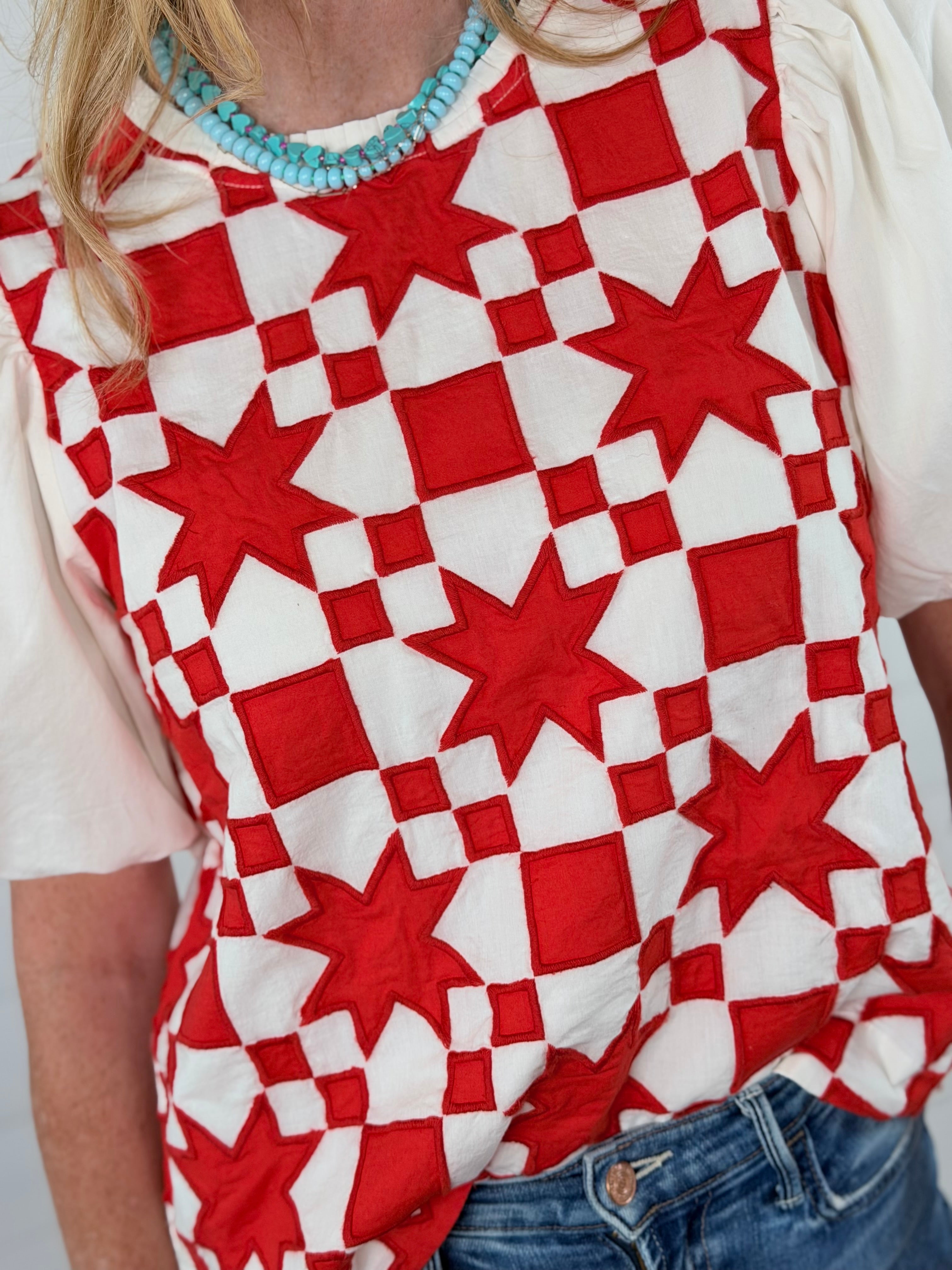 QUILTED POUF SLEEVE TOP