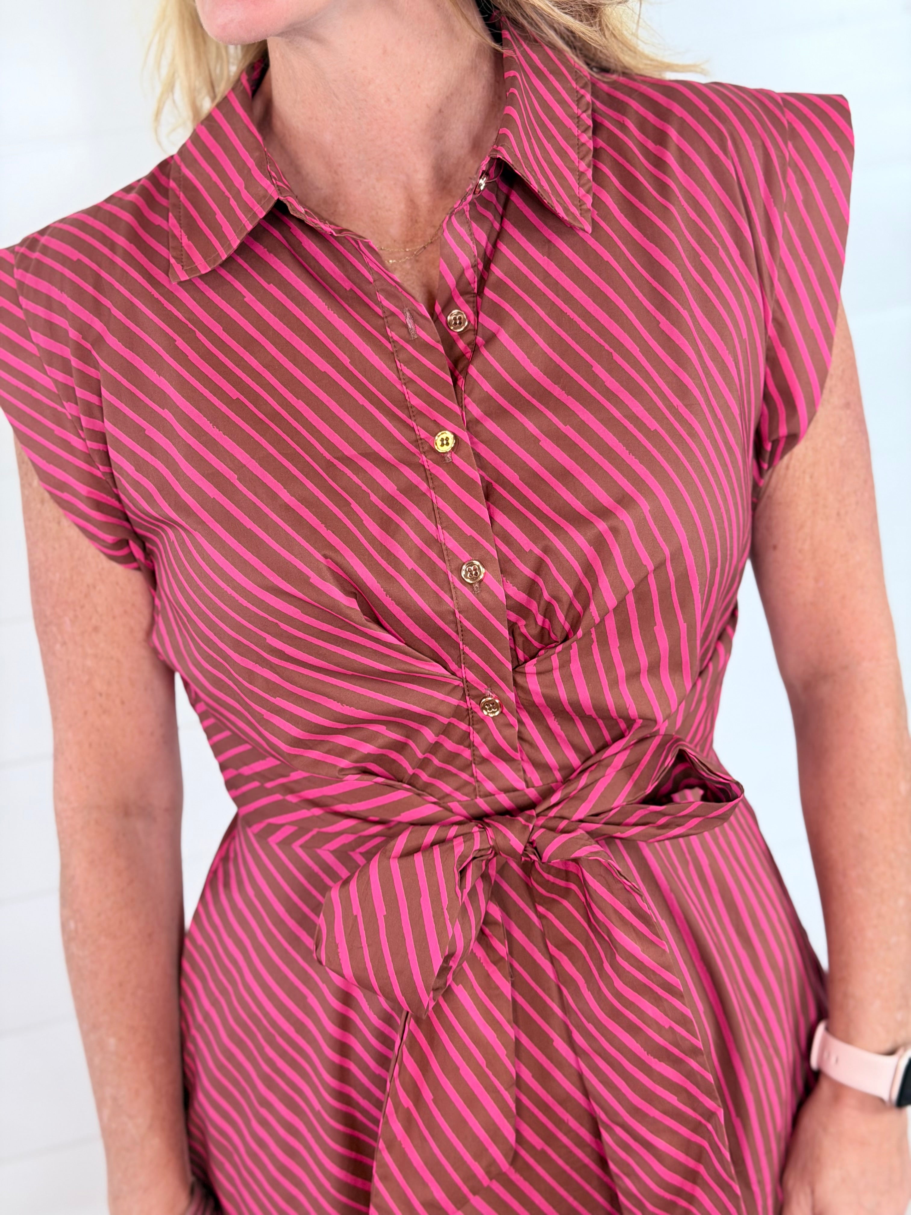 LIVIE DRESS-BROWN/PINK