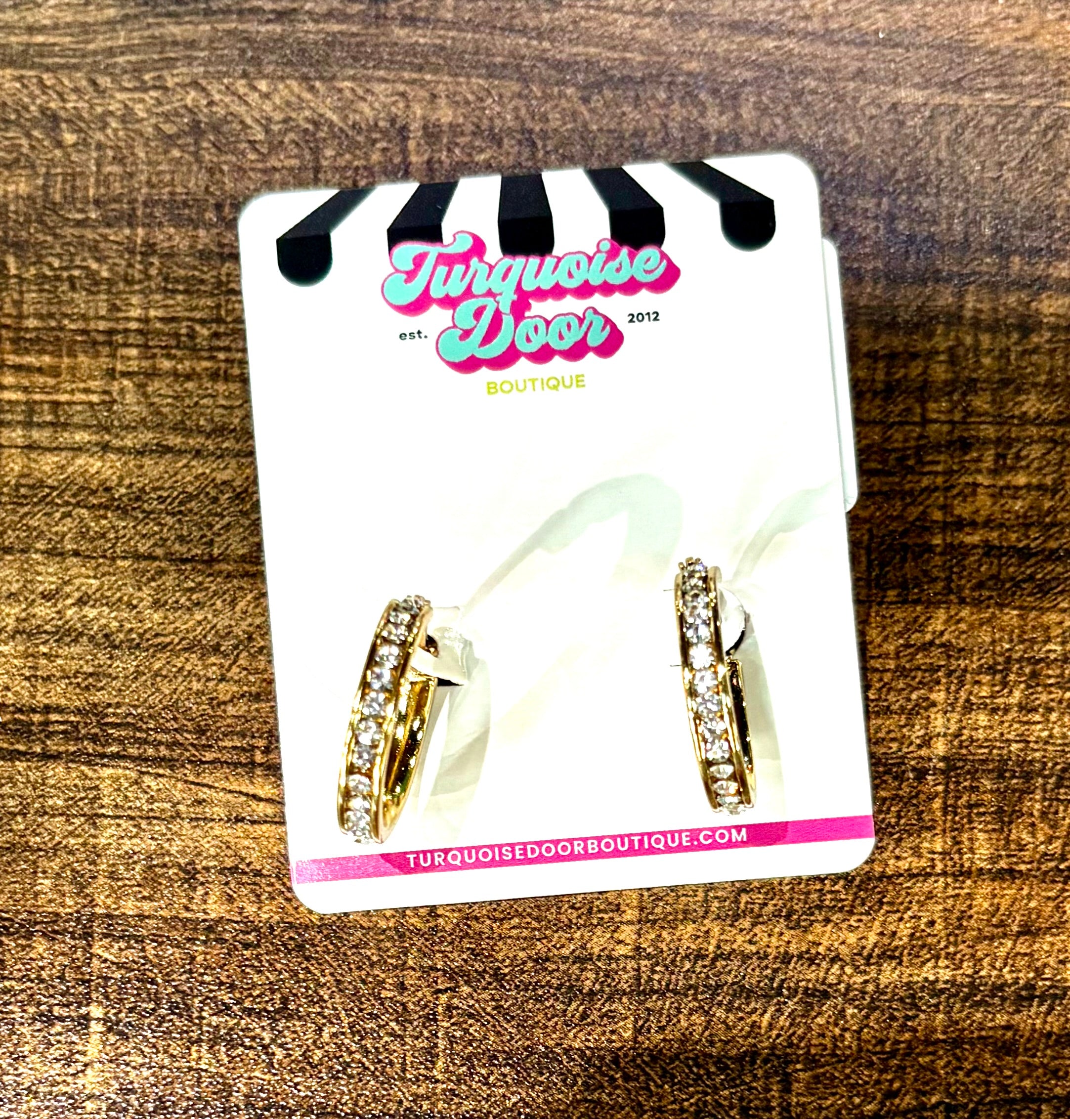 CLEAR STONE HOOPS-GOLD MEDIUM