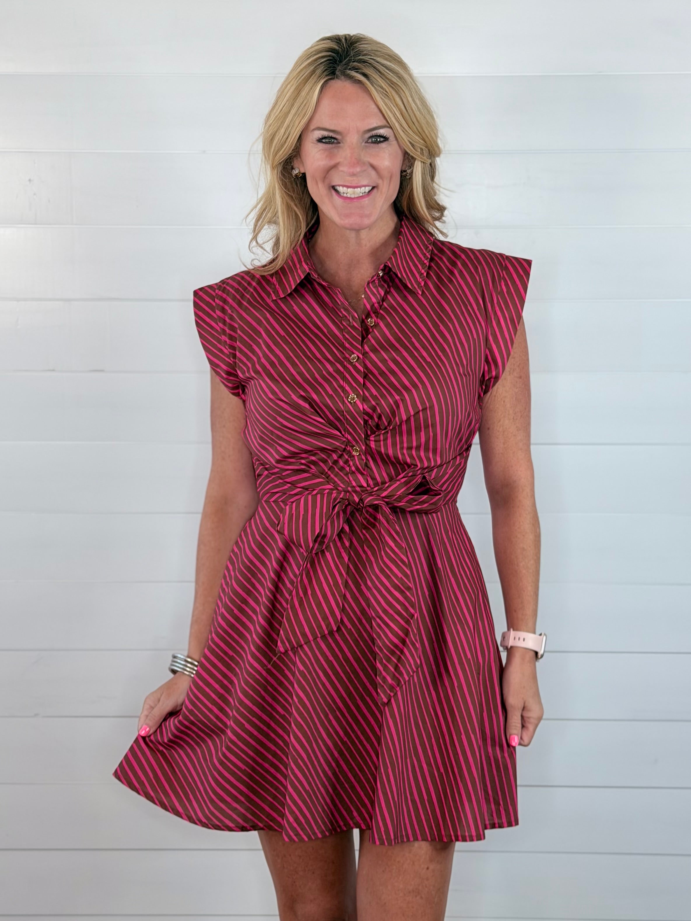 LIVIE DRESS-BROWN/PINK