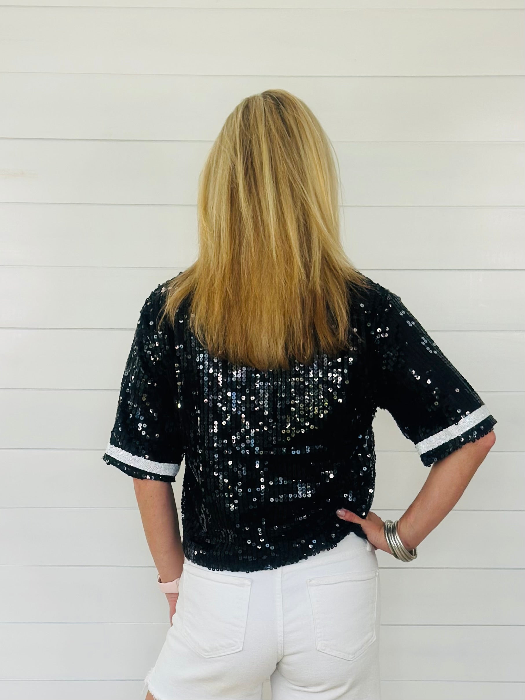 FULL SEQUIN FOOTBALLS TOP-BLACK