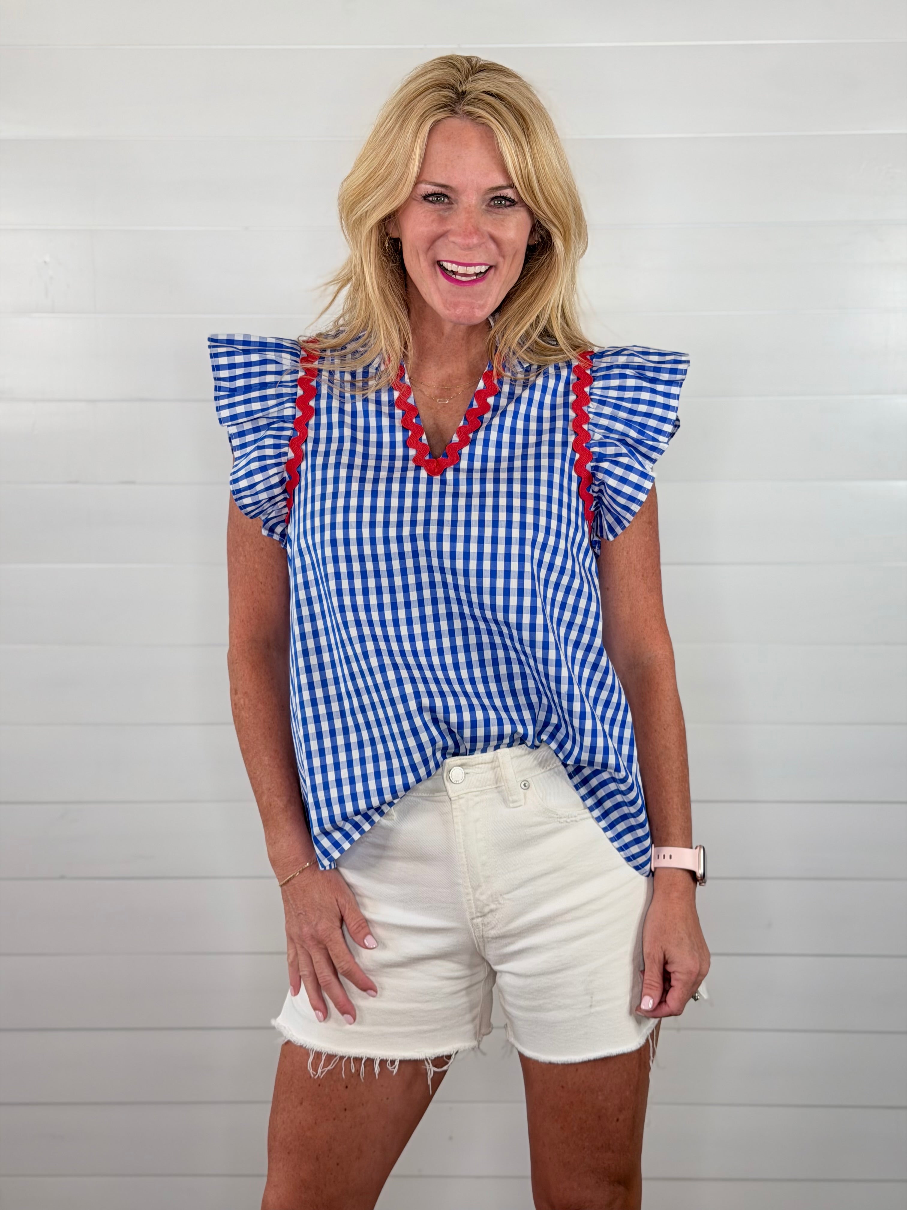 HOLLY GINGHAM TOP-BLUE