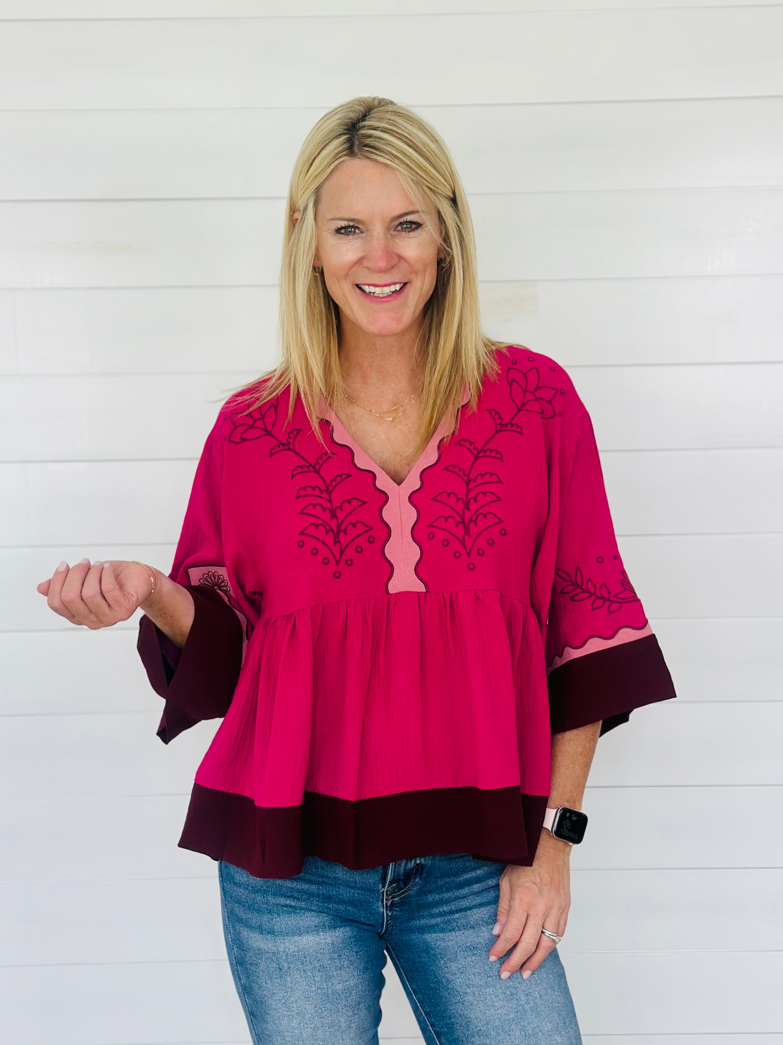 AUTUMN BOHO TOP-FUSCHIA