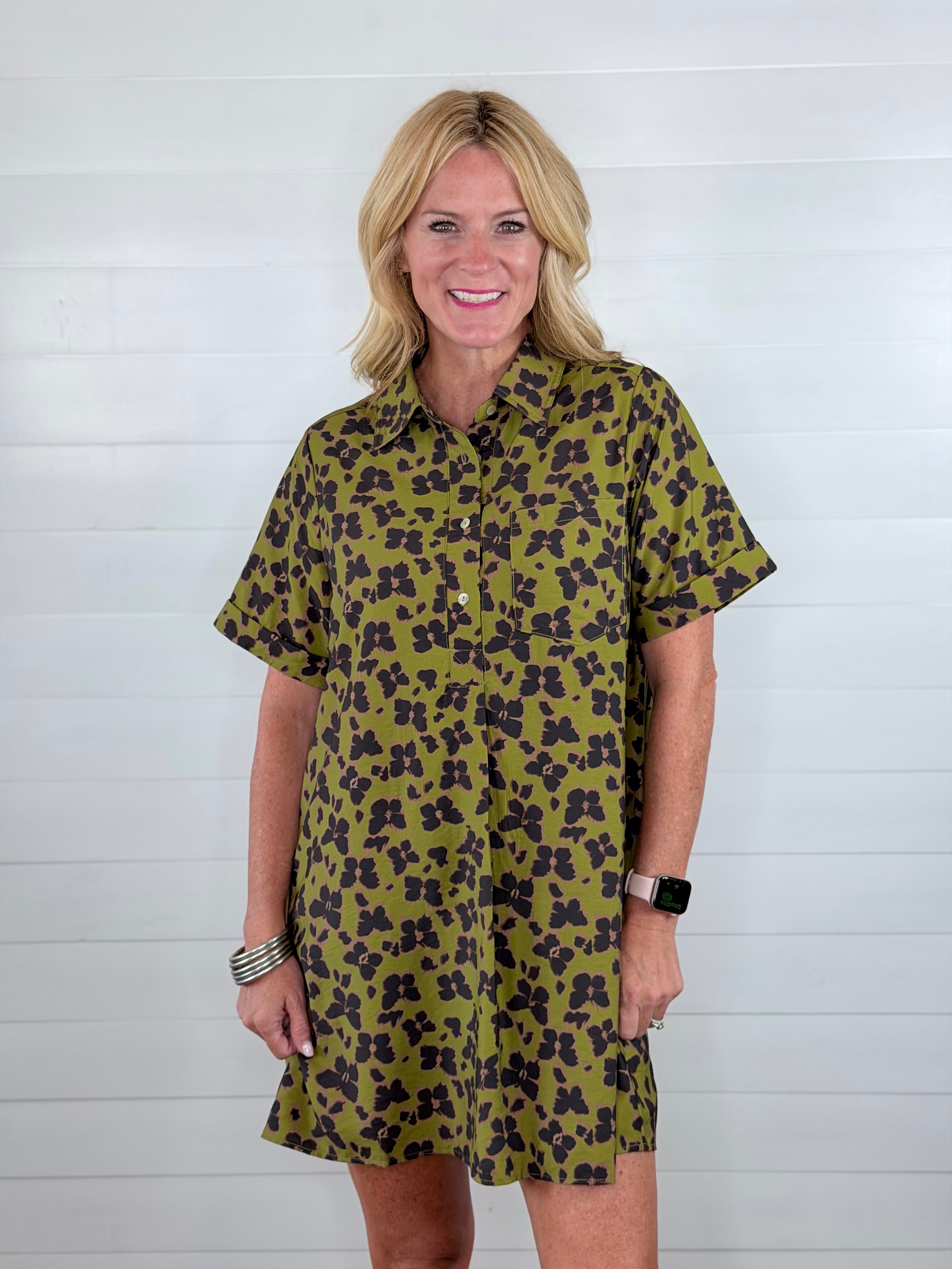 BUTTERFLY CHEETAH DRESS-OLIVE