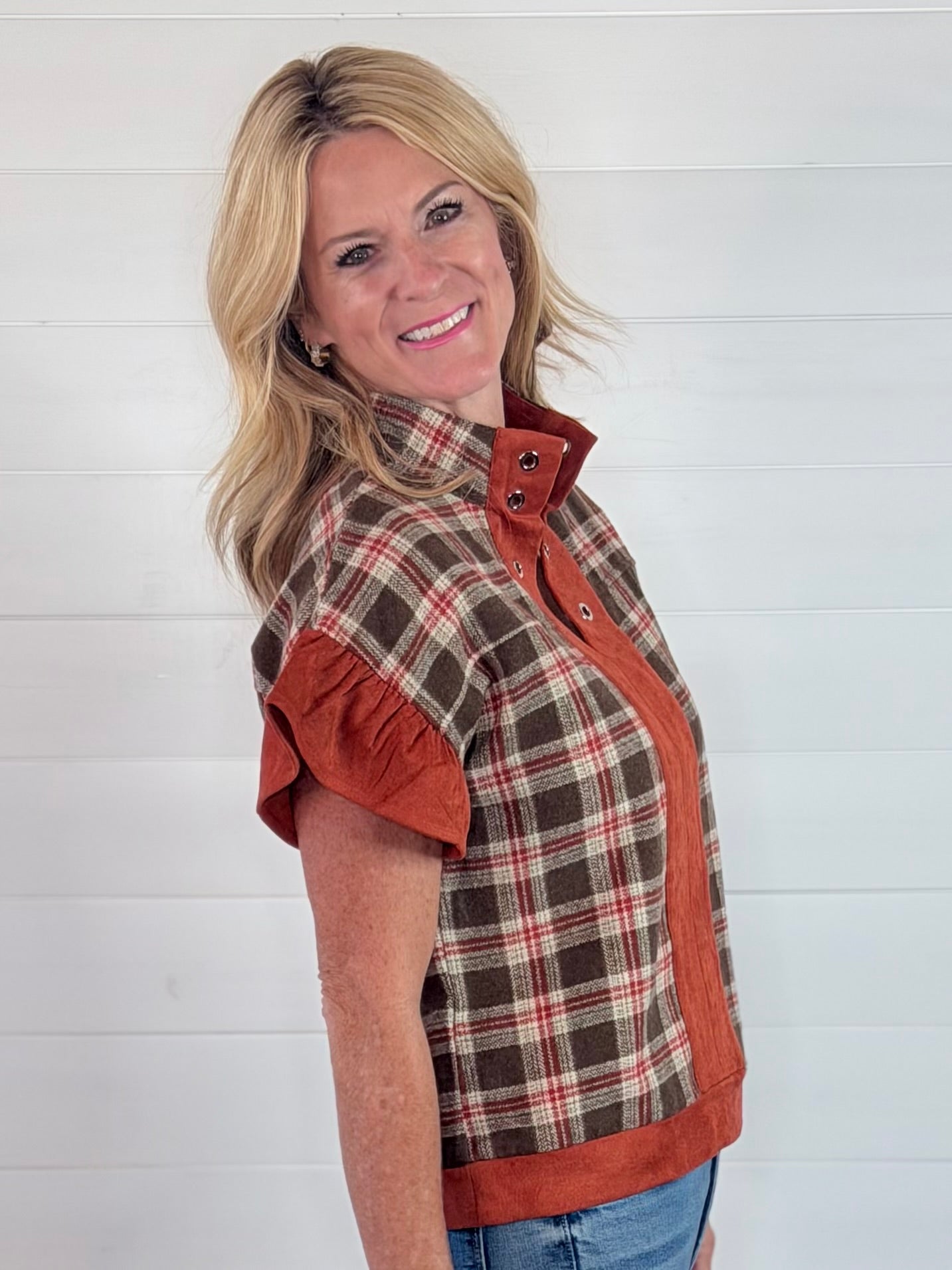 PERI PLAID TOP-RUST