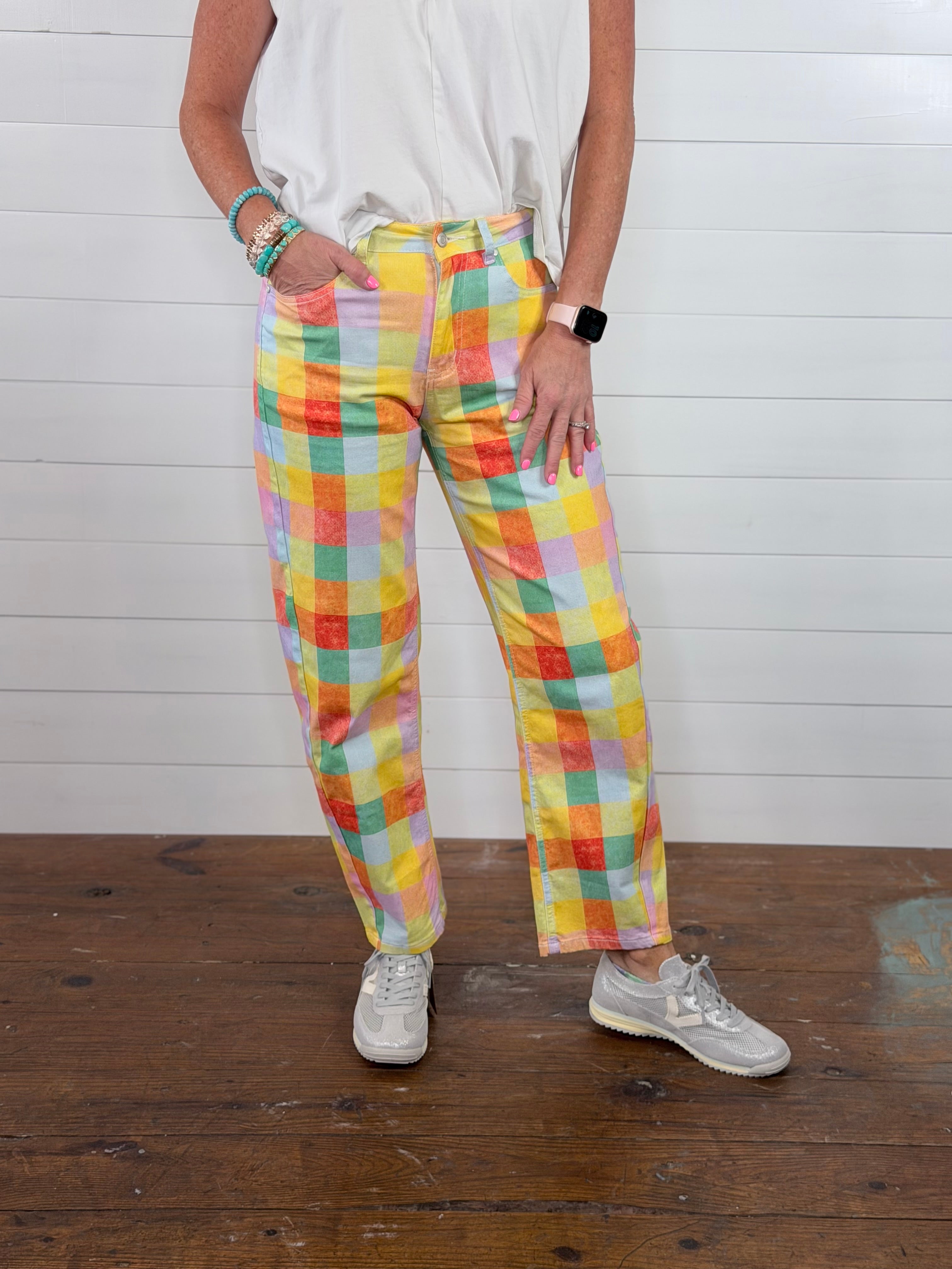 MADRAS PLAID BARREL PANTS