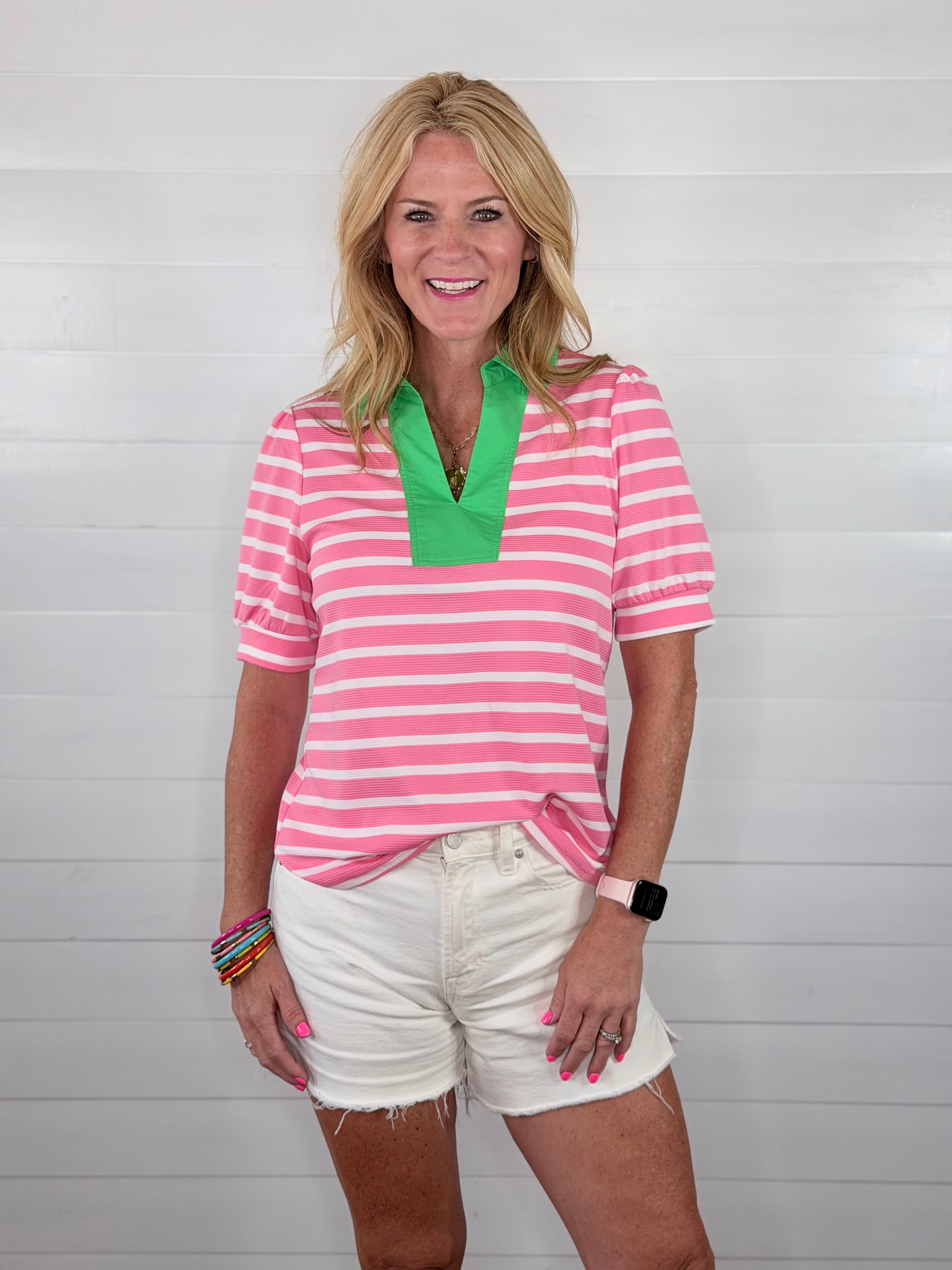 BIRDIE STRIPE TOP-PINK