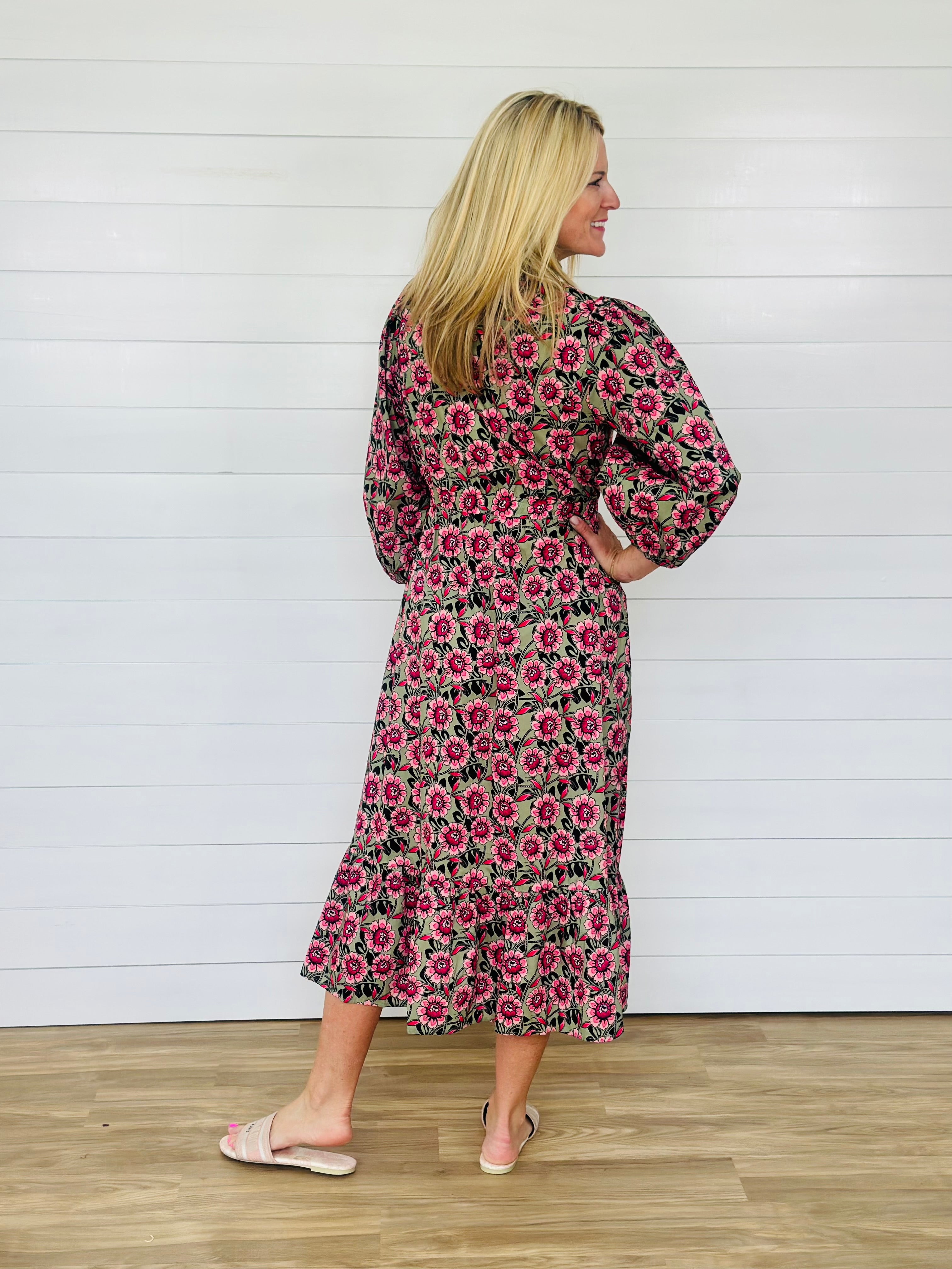 FLORALS & SAGE MIDI DRESS
