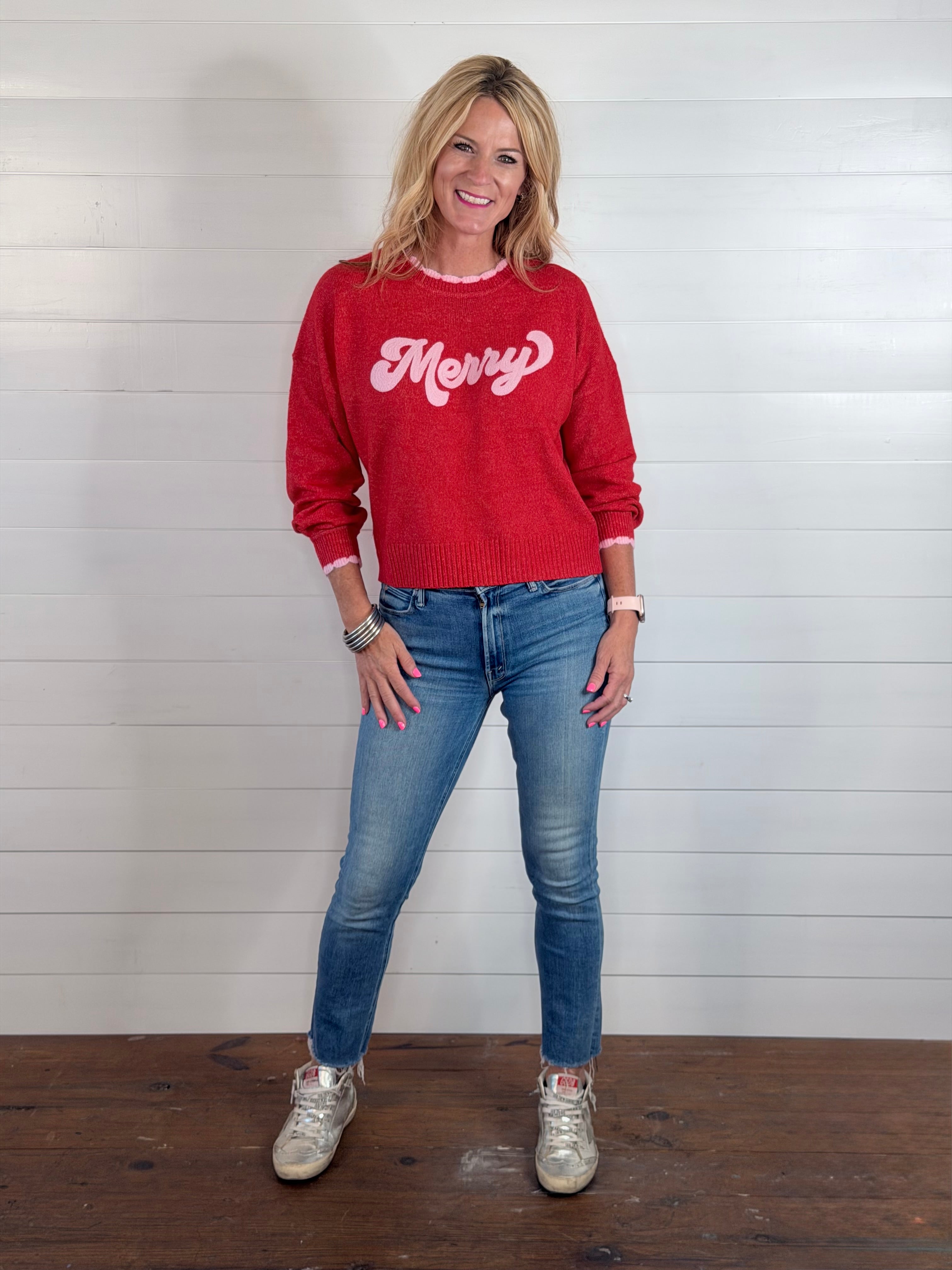 MERRY SCALLOPED TRIM SWEATER