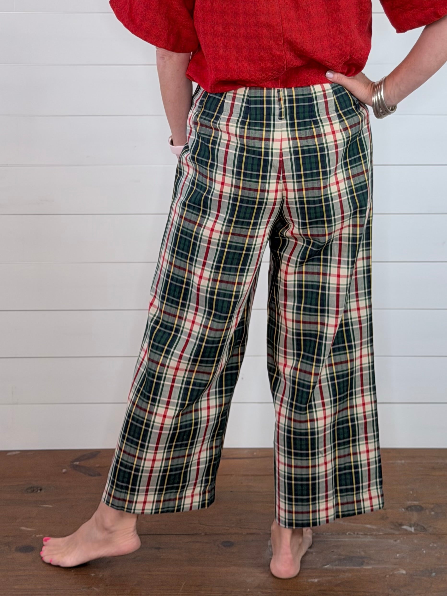 PLAID PATCH POCKET PANTS