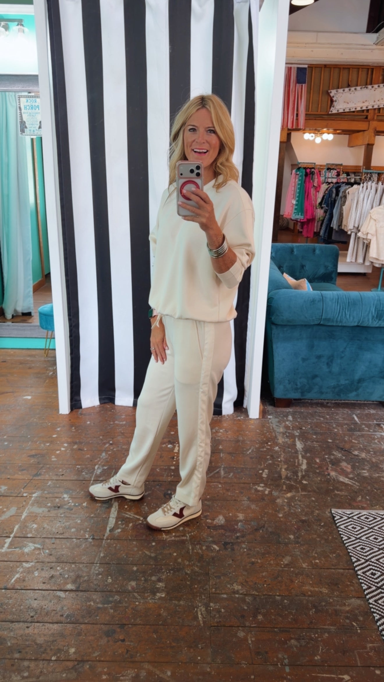 SATIN STRIPE JOGGER-CREAM
