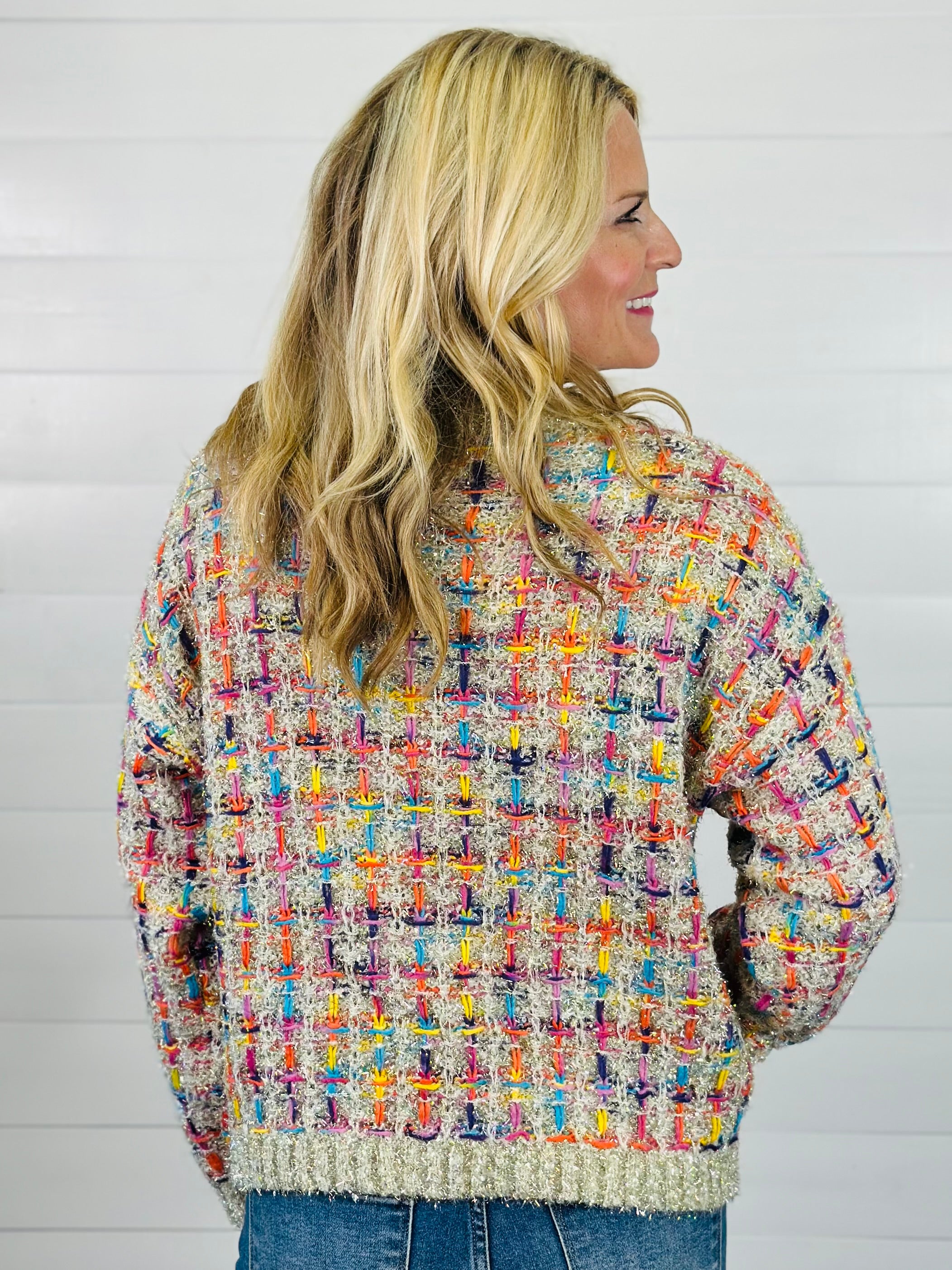 TINSEL TWEED SWEATER TOP-CREAM MULTI