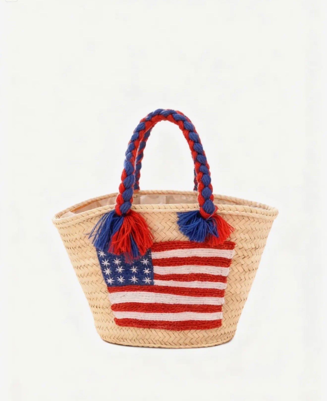 LARGE USA STRAW TOTE W/ WOVEN HANDLE