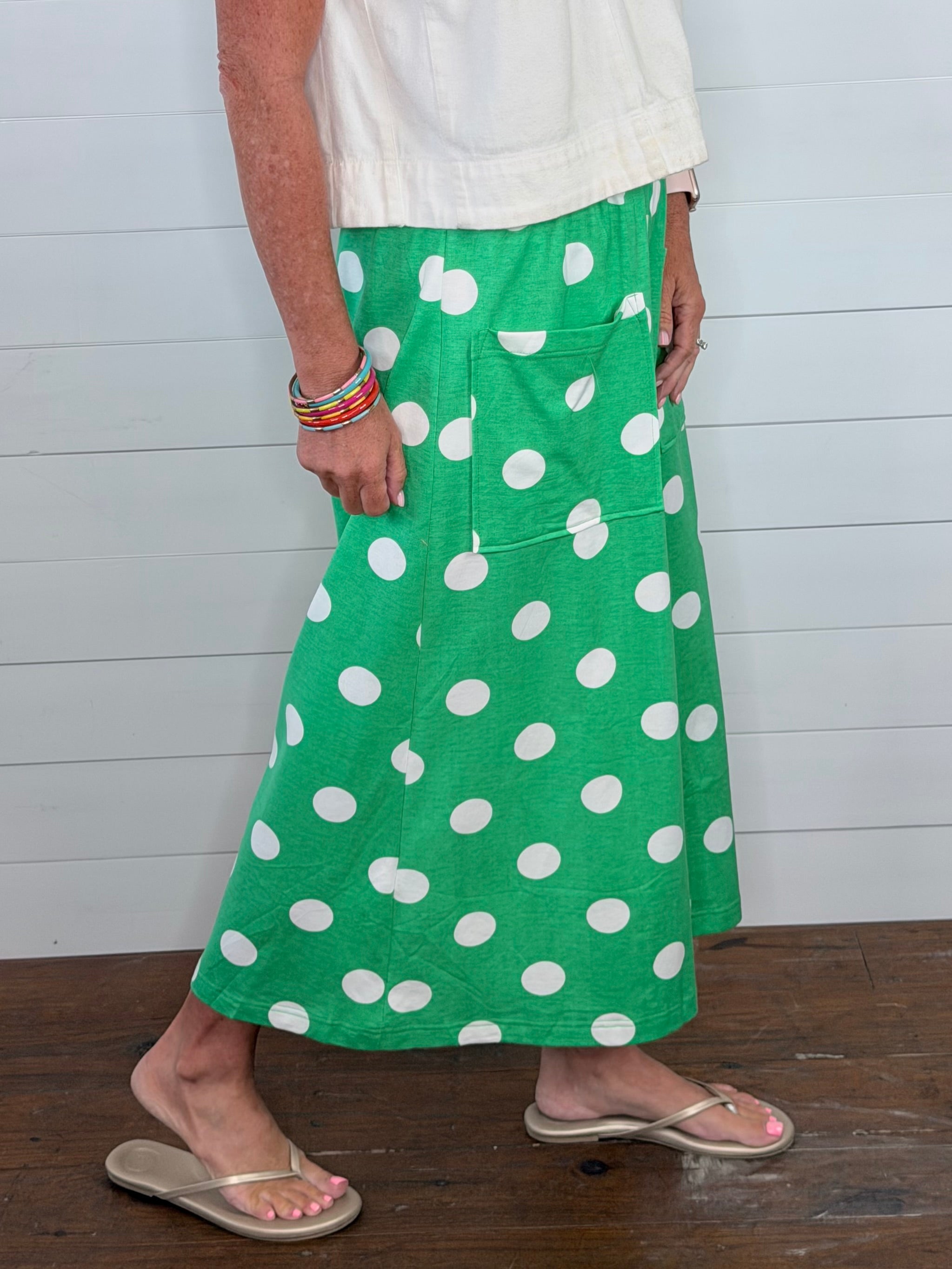 DOTTED WIDE LEG PANT-GREEN